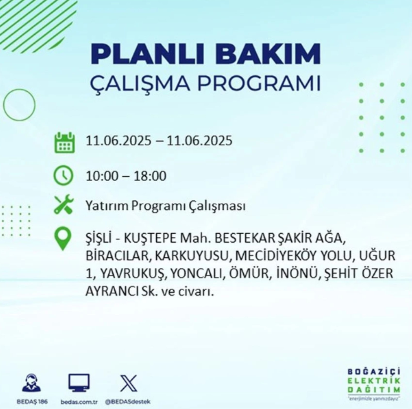 BEDAŞ paylaştı: İstanbul'da 11 Haziran Çarşamba günü elektrik kesintisi yaşanacak ilçeler