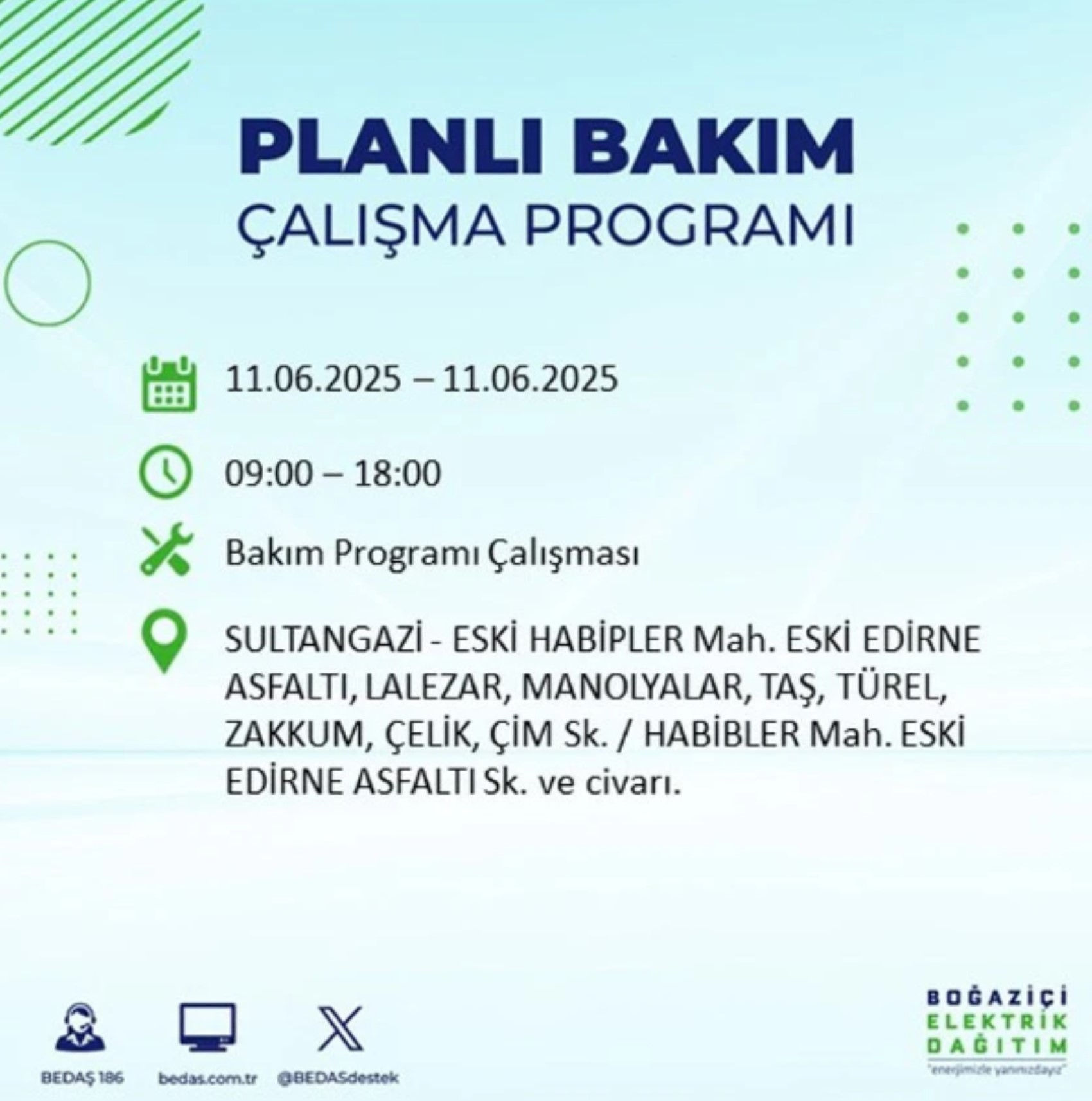 BEDAŞ paylaştı: İstanbul'da 11 Haziran Çarşamba günü elektrik kesintisi yaşanacak ilçeler