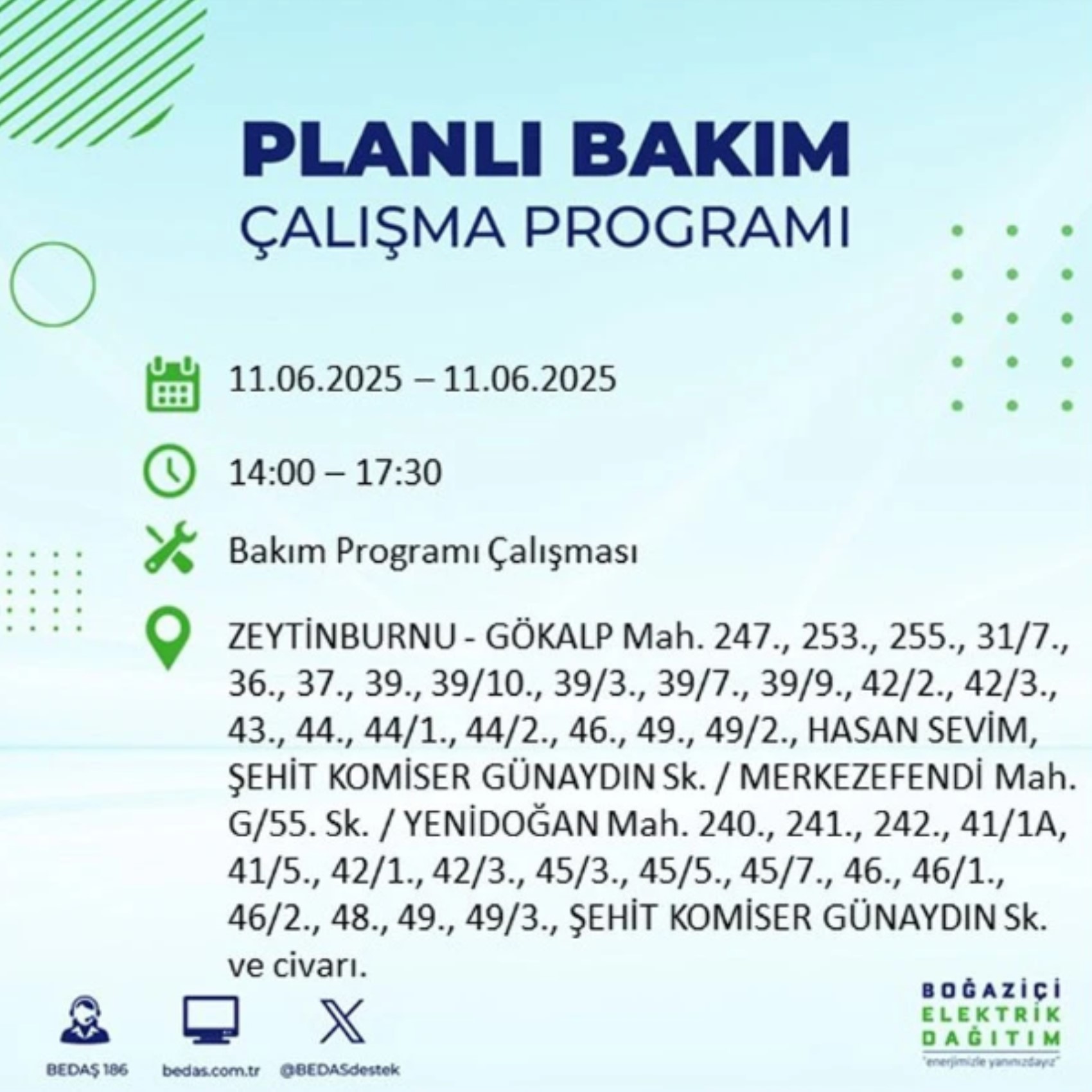 BEDAŞ paylaştı: İstanbul'da 11 Haziran Çarşamba günü elektrik kesintisi yaşanacak ilçeler