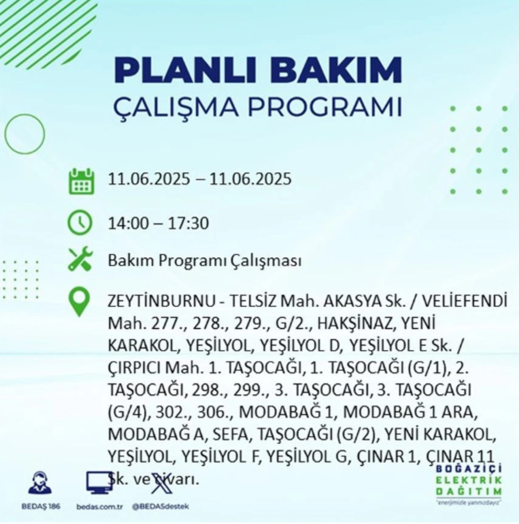 BEDAŞ paylaştı: İstanbul'da 11 Haziran Çarşamba günü elektrik kesintisi yaşanacak ilçeler