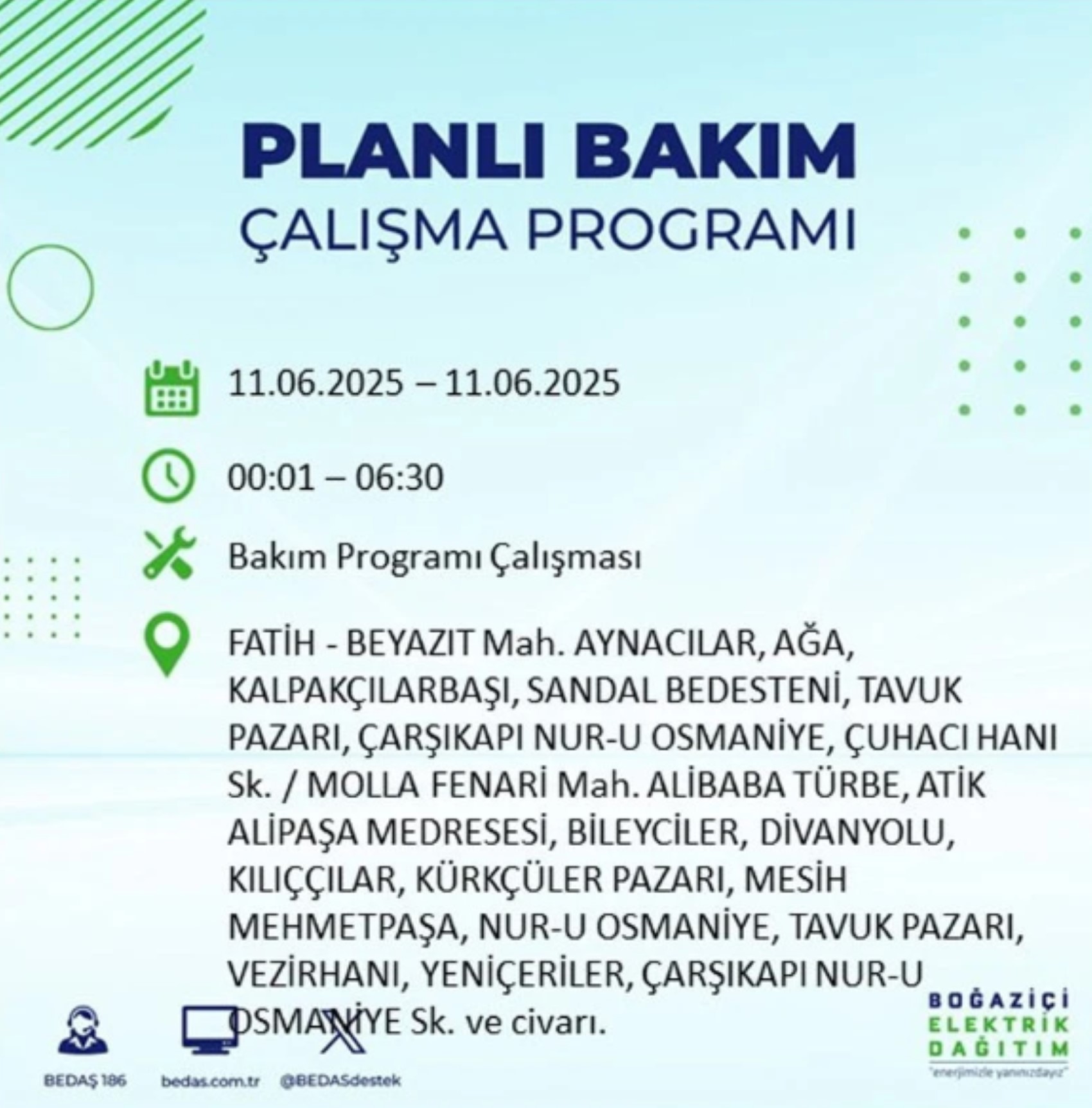 BEDAŞ paylaştı: İstanbul'da 11 Haziran Çarşamba günü elektrik kesintisi yaşanacak ilçeler