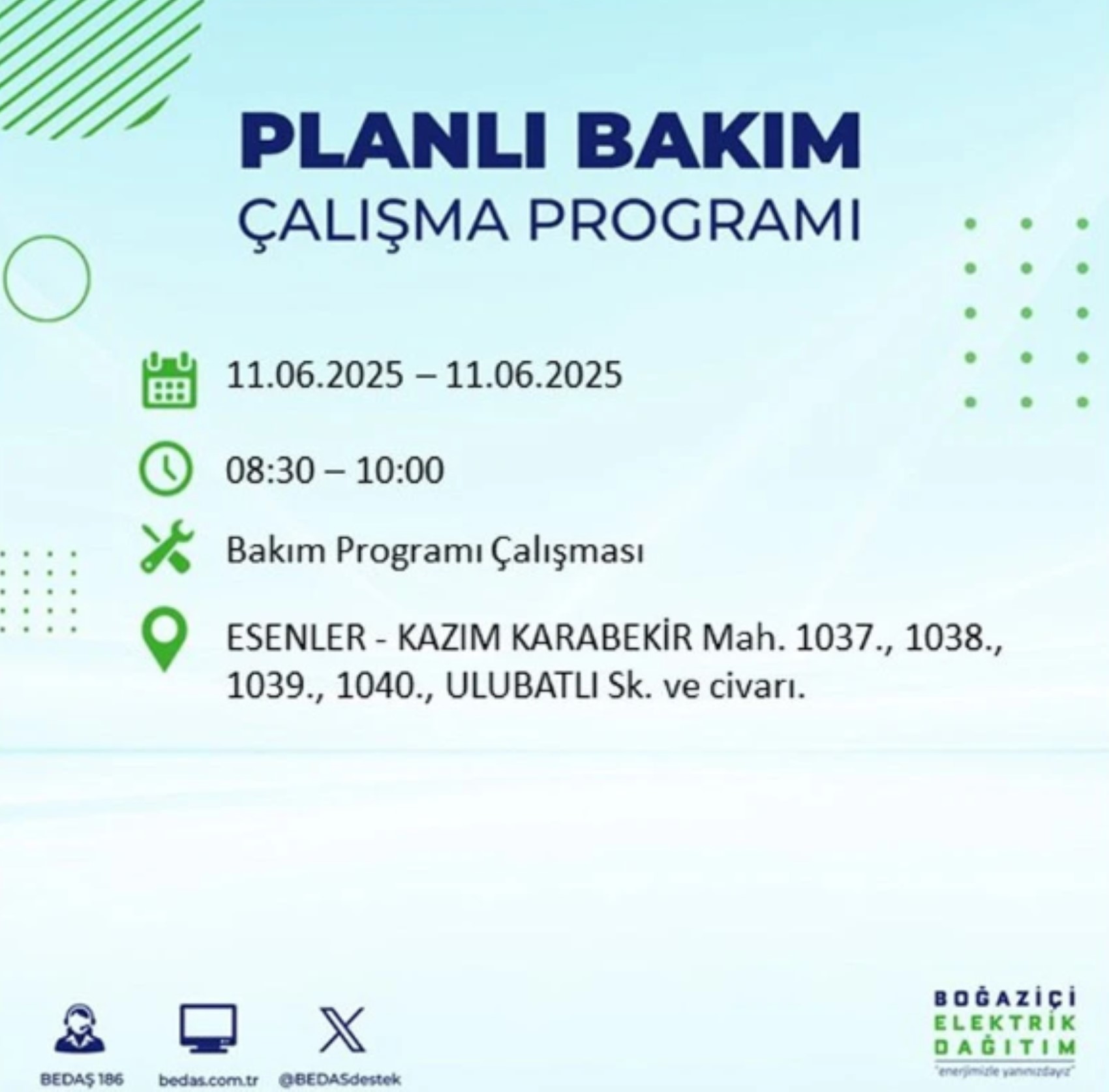 BEDAŞ paylaştı: İstanbul'da 11 Haziran Çarşamba günü elektrik kesintisi yaşanacak ilçeler