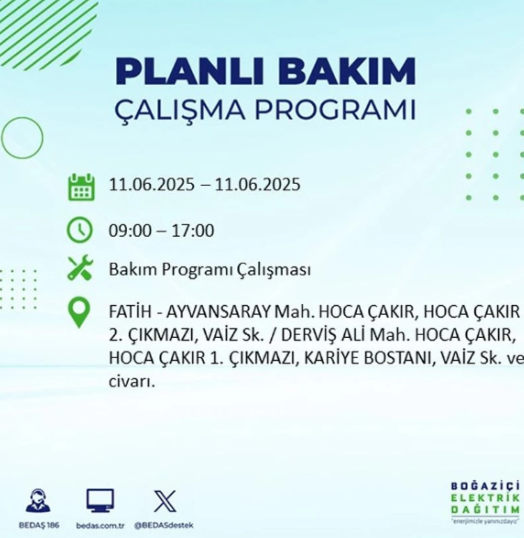 BEDAŞ paylaştı: İstanbul'da 11 Haziran Çarşamba günü elektrik kesintisi yaşanacak ilçeler