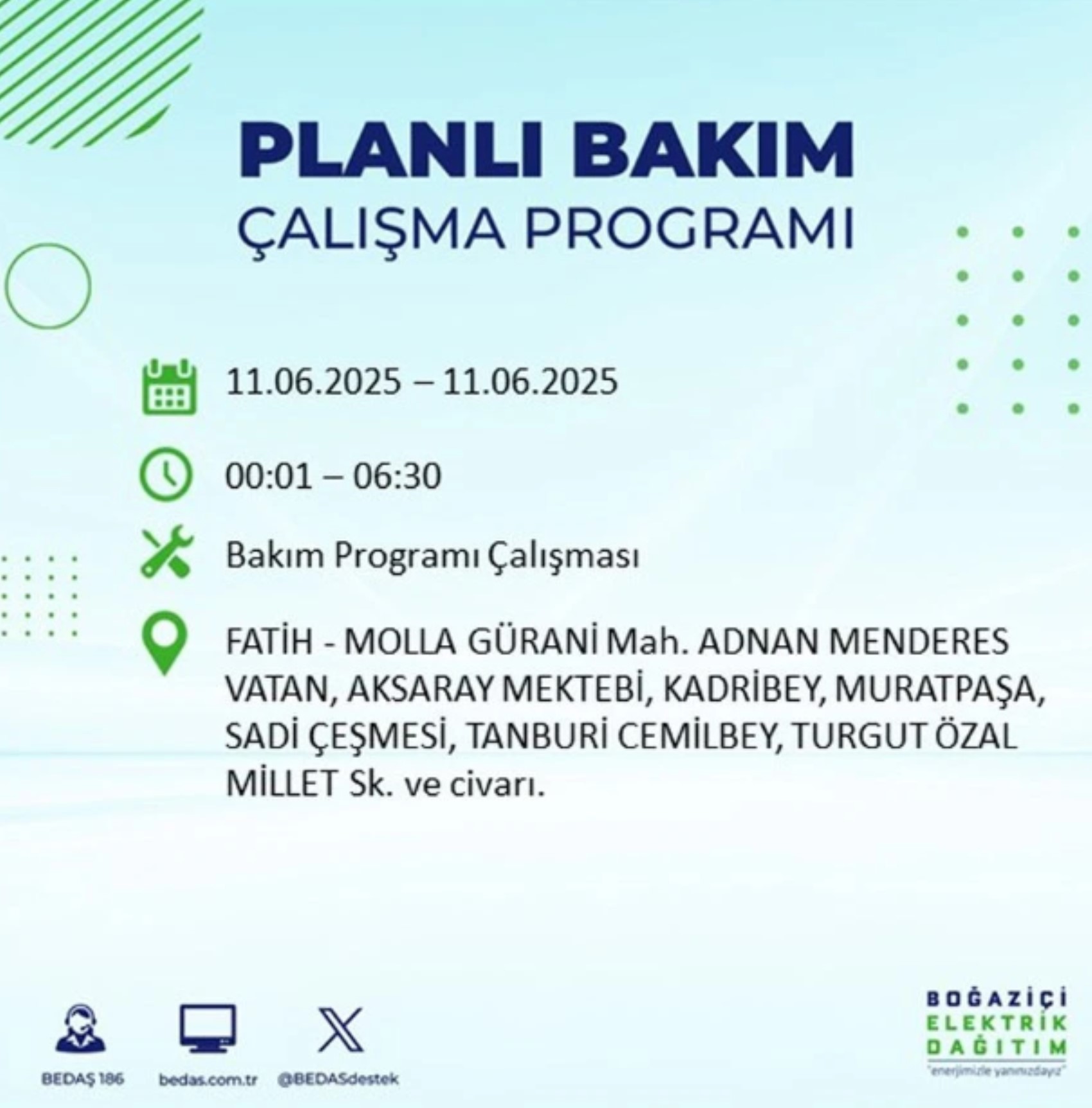BEDAŞ paylaştı: İstanbul'da 11 Haziran Çarşamba günü elektrik kesintisi yaşanacak ilçeler