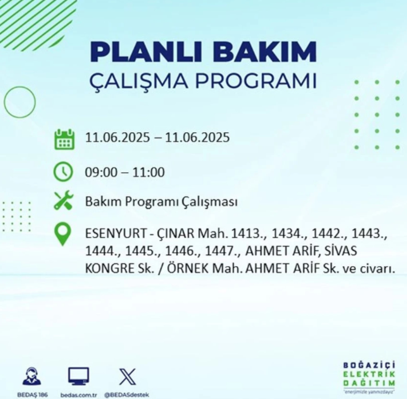 BEDAŞ paylaştı: İstanbul'da 11 Haziran Çarşamba günü elektrik kesintisi yaşanacak ilçeler