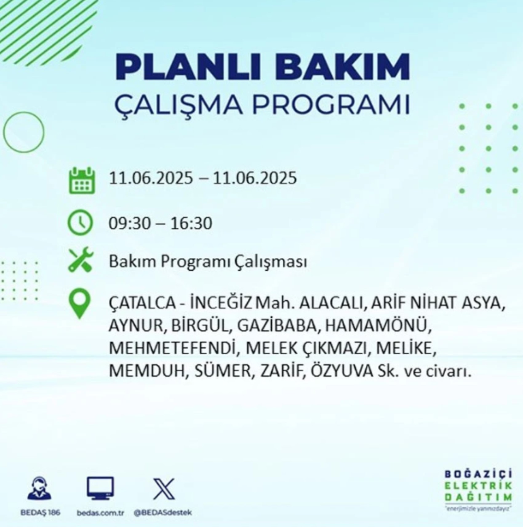 BEDAŞ paylaştı: İstanbul'da 11 Haziran Çarşamba günü elektrik kesintisi yaşanacak ilçeler