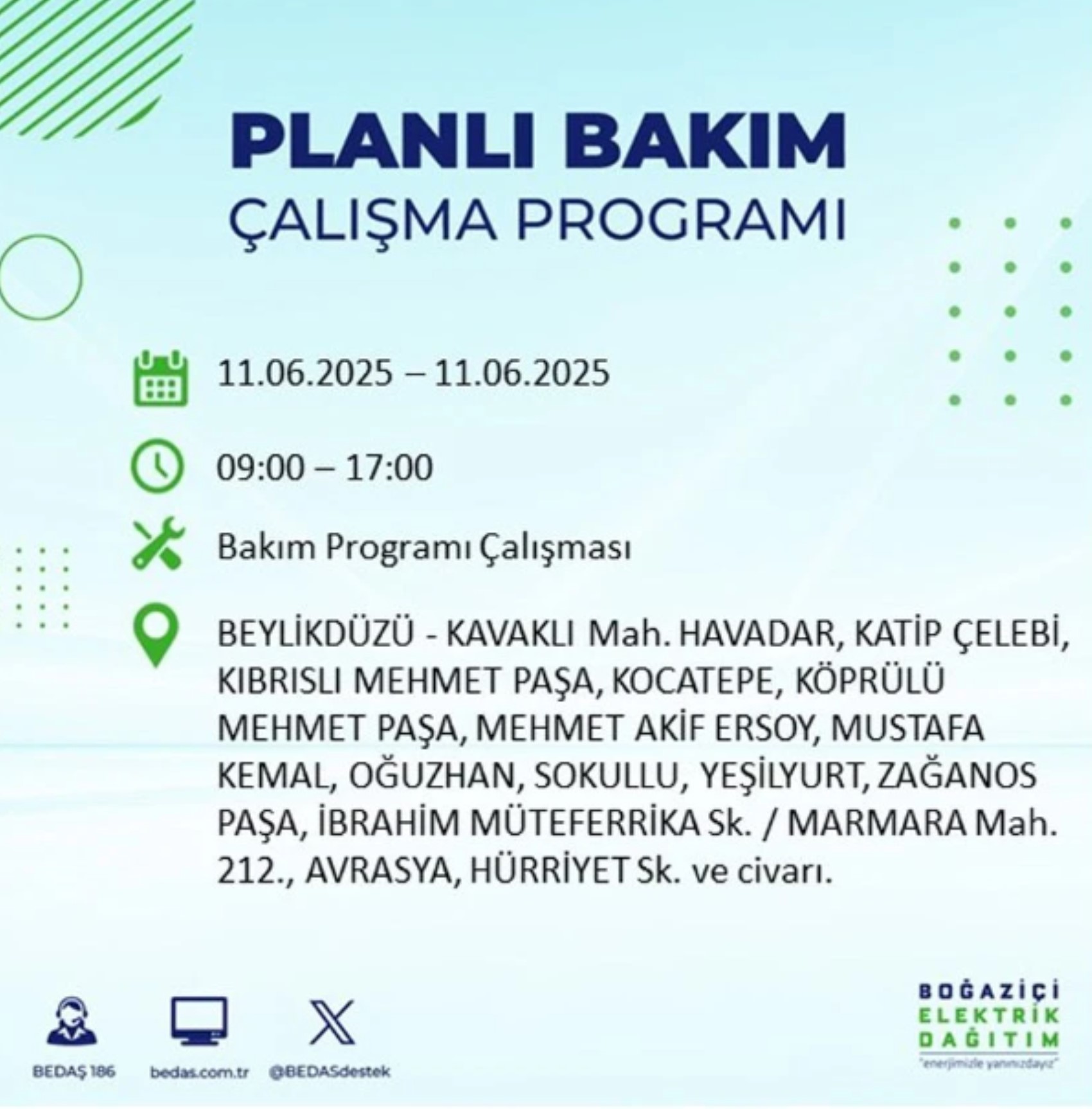 BEDAŞ paylaştı: İstanbul'da 11 Haziran Çarşamba günü elektrik kesintisi yaşanacak ilçeler