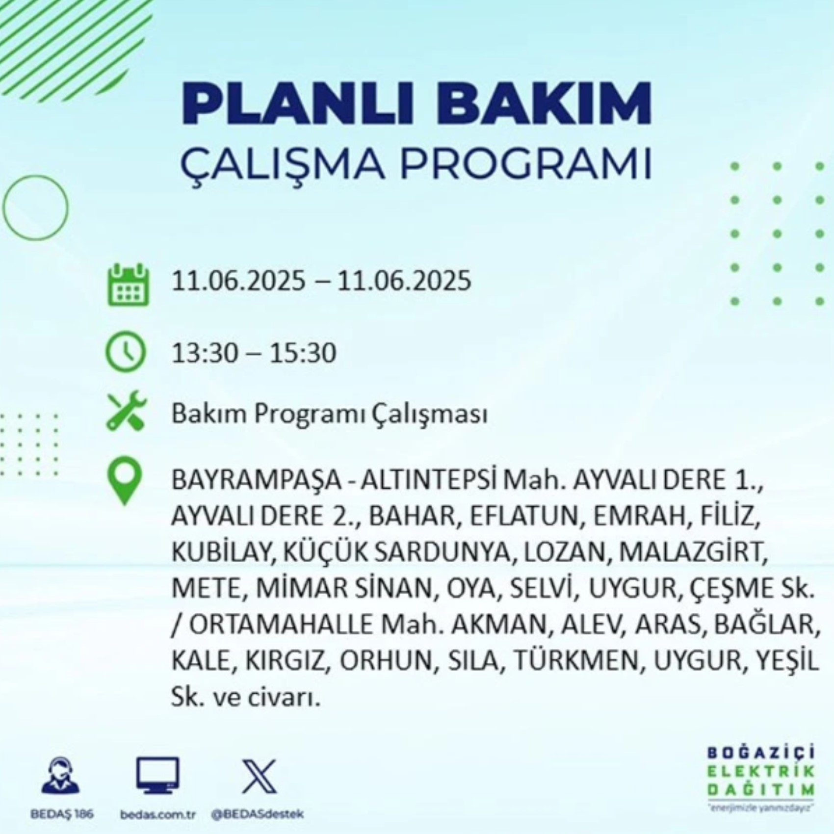 BEDAŞ paylaştı: İstanbul'da 11 Haziran Çarşamba günü elektrik kesintisi yaşanacak ilçeler