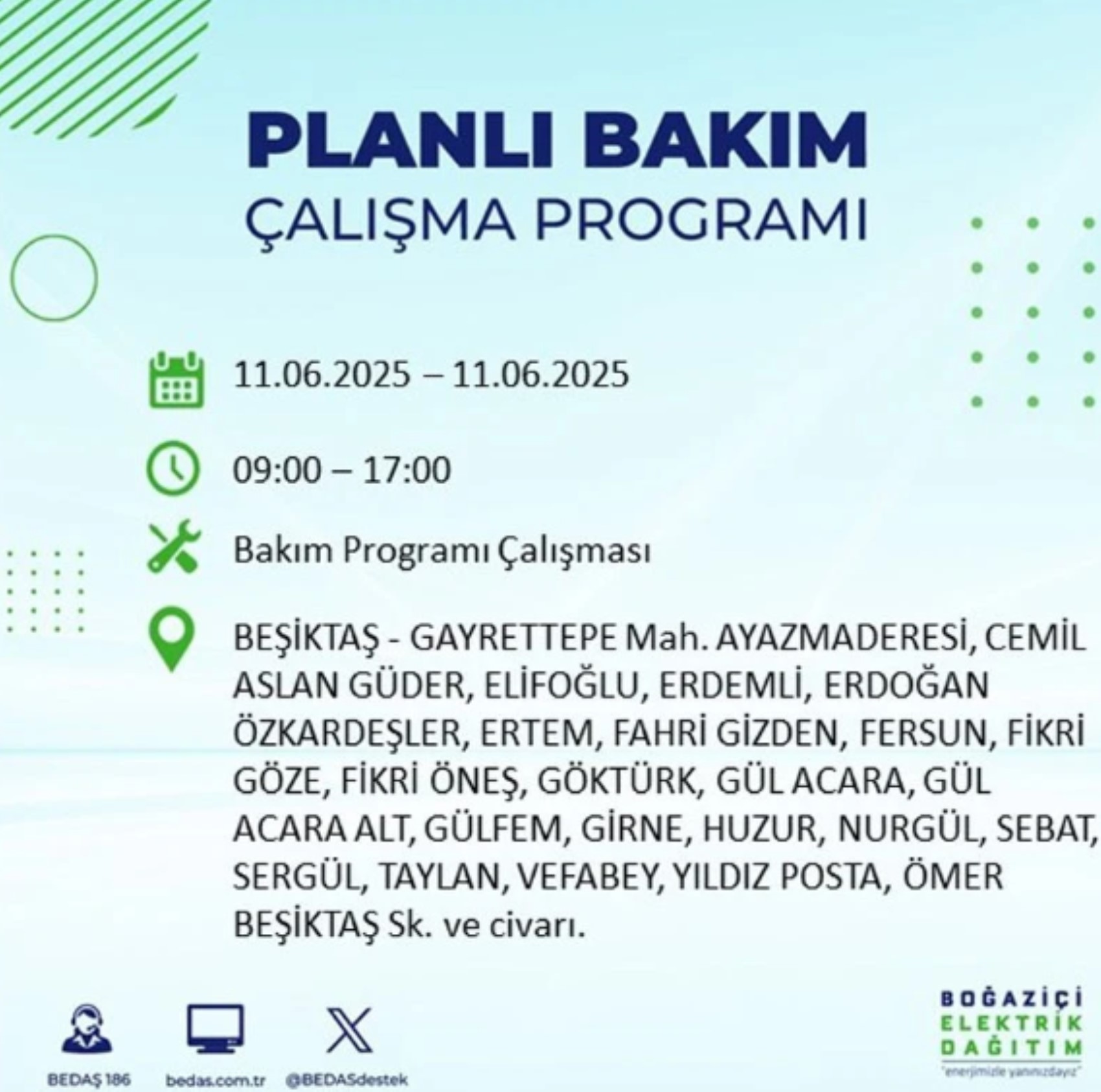 BEDAŞ paylaştı: İstanbul'da 11 Haziran Çarşamba günü elektrik kesintisi yaşanacak ilçeler