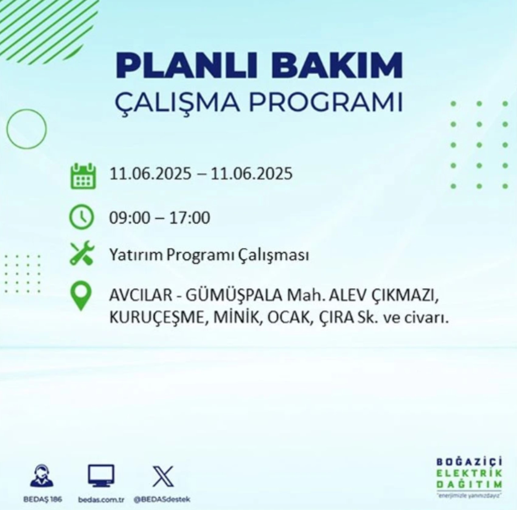 BEDAŞ paylaştı: İstanbul'da 11 Haziran Çarşamba günü elektrik kesintisi yaşanacak ilçeler