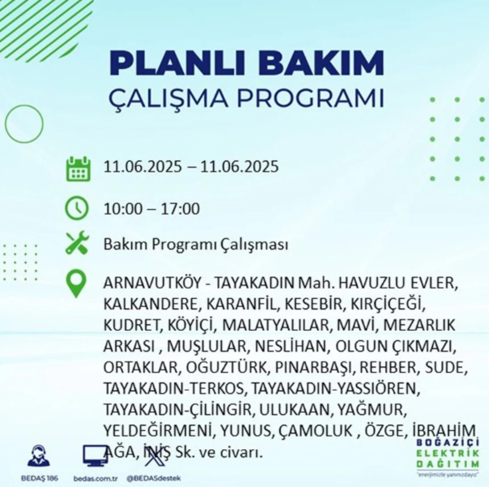 BEDAŞ paylaştı: İstanbul'da 11 Haziran Çarşamba günü elektrik kesintisi yaşanacak ilçeler