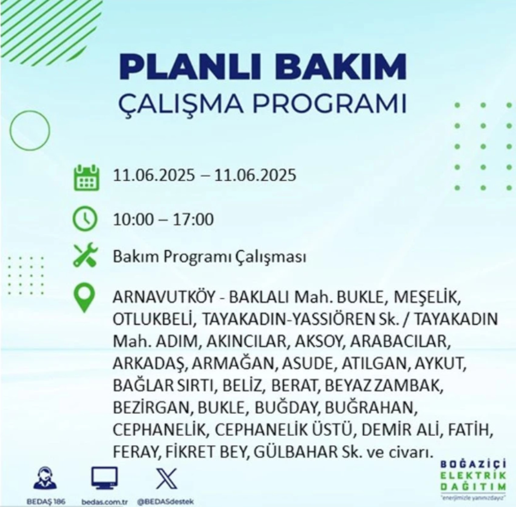 BEDAŞ paylaştı: İstanbul'da 11 Haziran Çarşamba günü elektrik kesintisi yaşanacak ilçeler