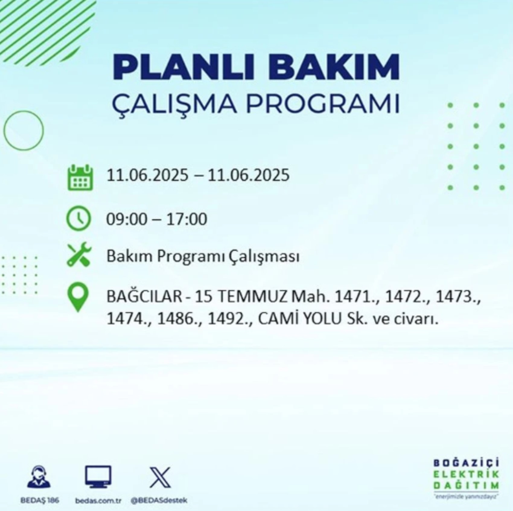 BEDAŞ paylaştı: İstanbul'da 11 Haziran Çarşamba günü elektrik kesintisi yaşanacak ilçeler