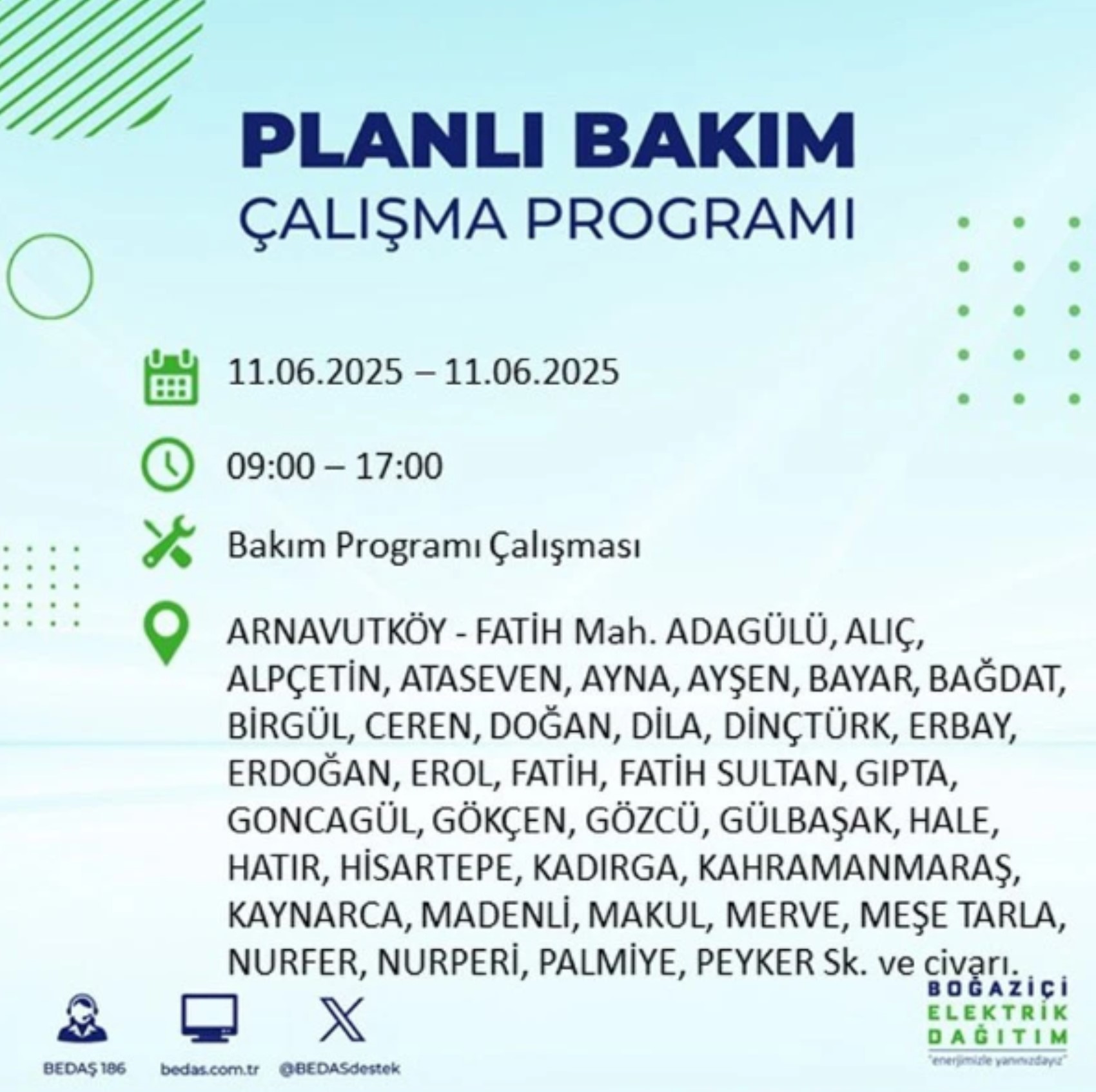 BEDAŞ paylaştı: İstanbul'da 11 Haziran Çarşamba günü elektrik kesintisi yaşanacak ilçeler