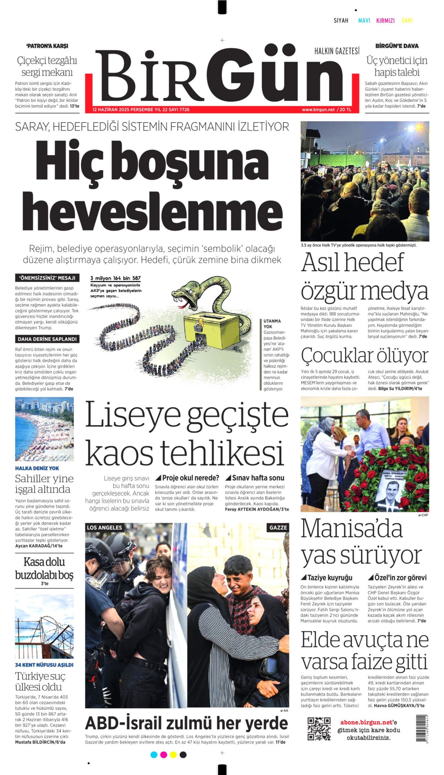 12 Haziran 2025 gazete manşetleri: Gazeteler, Gaziosmanpaşa Belediyesi'nin AKP'ye geçmesini nasıl gördü?