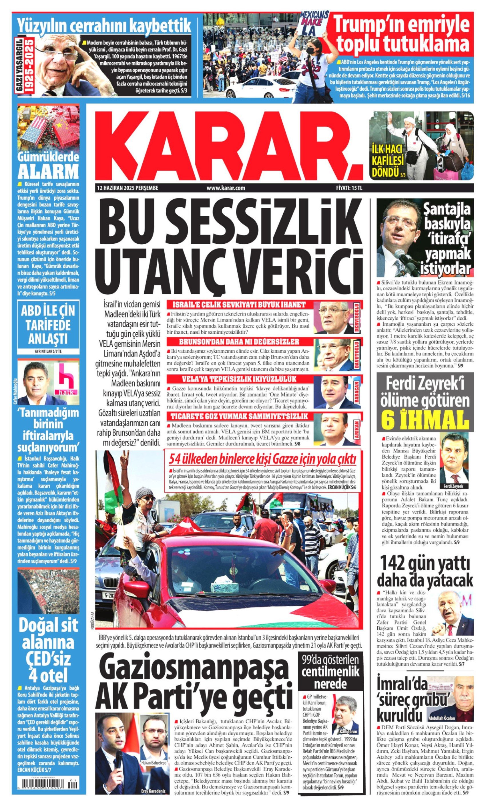 12 Haziran 2025 gazete manşetleri: Gazeteler, Gaziosmanpaşa Belediyesi'nin AKP'ye geçmesini nasıl gördü?