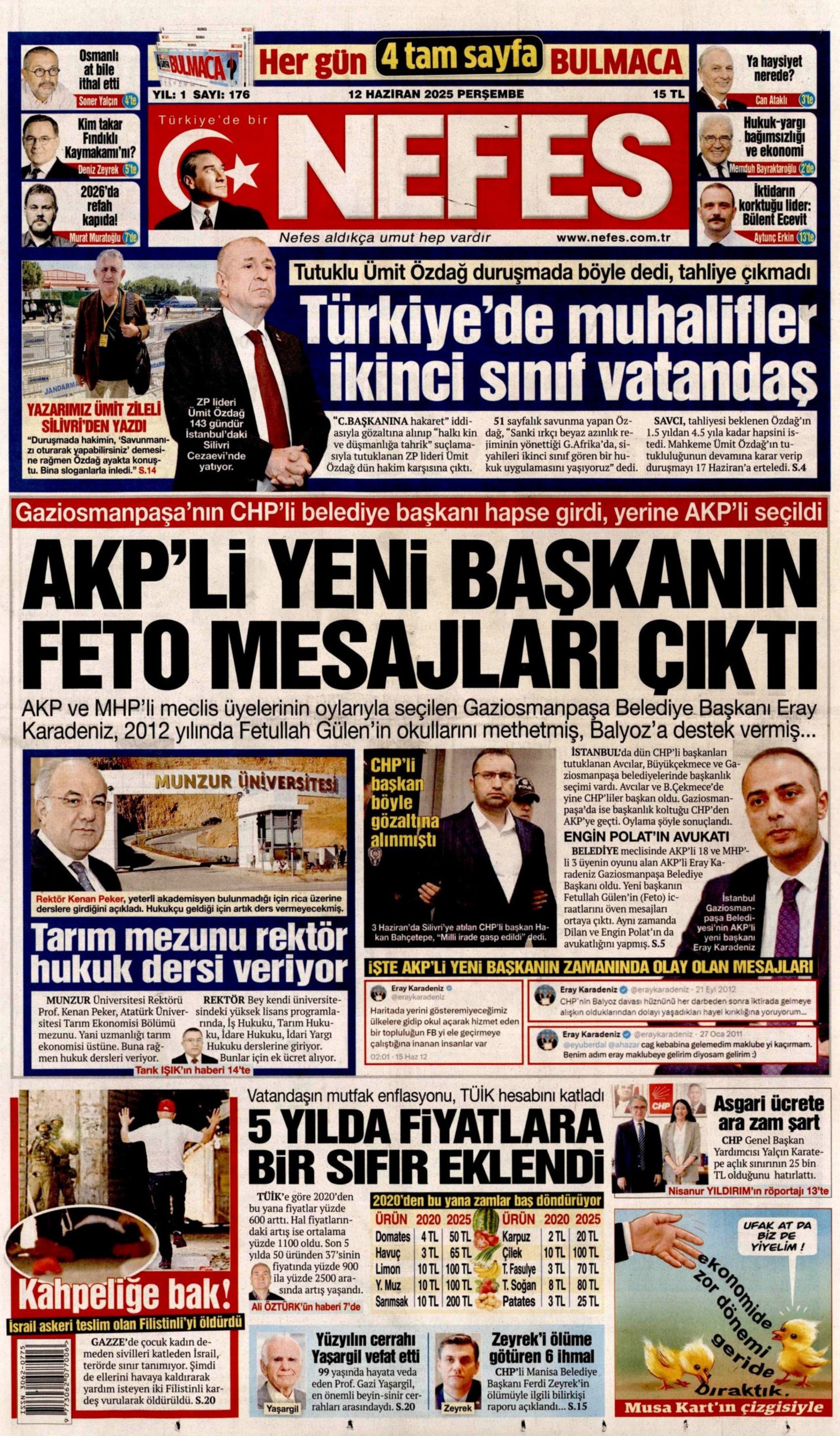 12 Haziran 2025 gazete manşetleri: Gazeteler, Gaziosmanpaşa Belediyesi'nin AKP'ye geçmesini nasıl gördü?