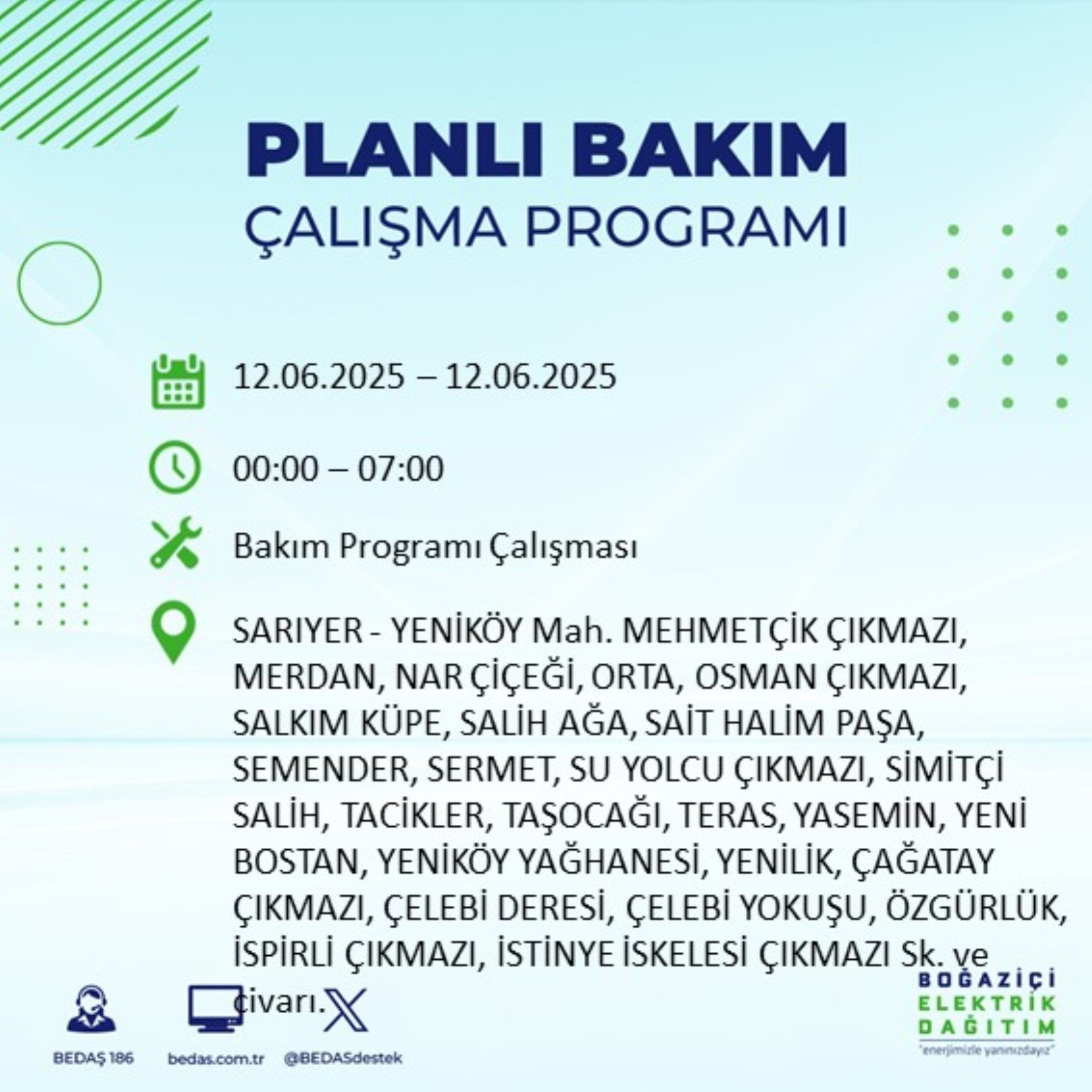 BEDAŞ paylaştı: İstanbul'da 12 Haziran Perşembe günü elektrik kesintisi yaşanacak ilçeler