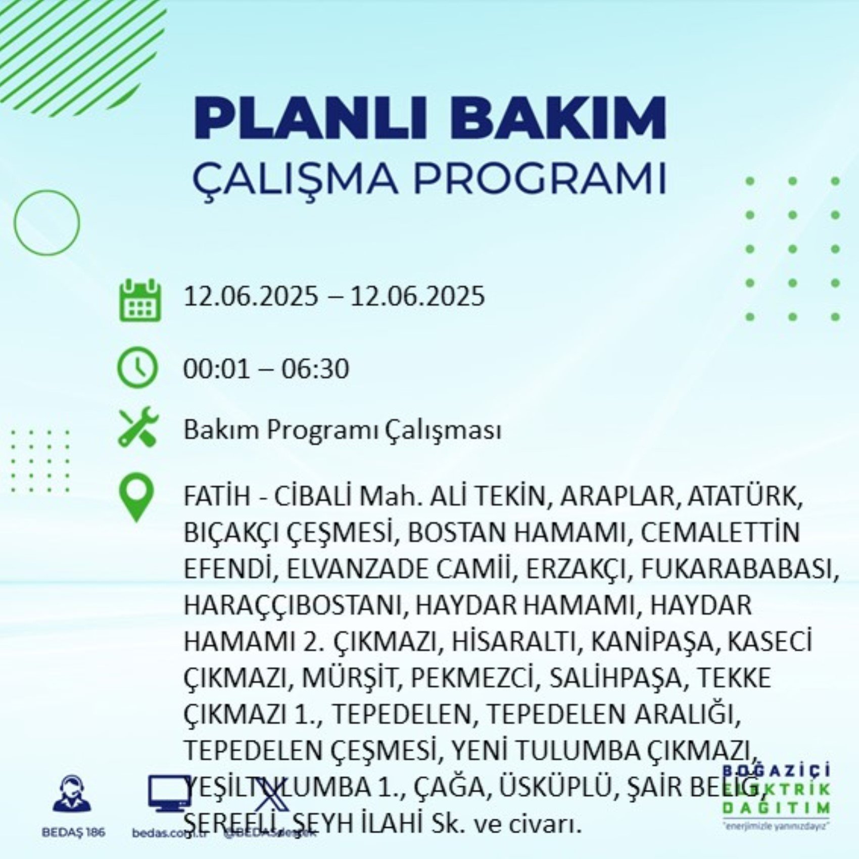 BEDAŞ paylaştı: İstanbul'da 12 Haziran Perşembe günü elektrik kesintisi yaşanacak ilçeler