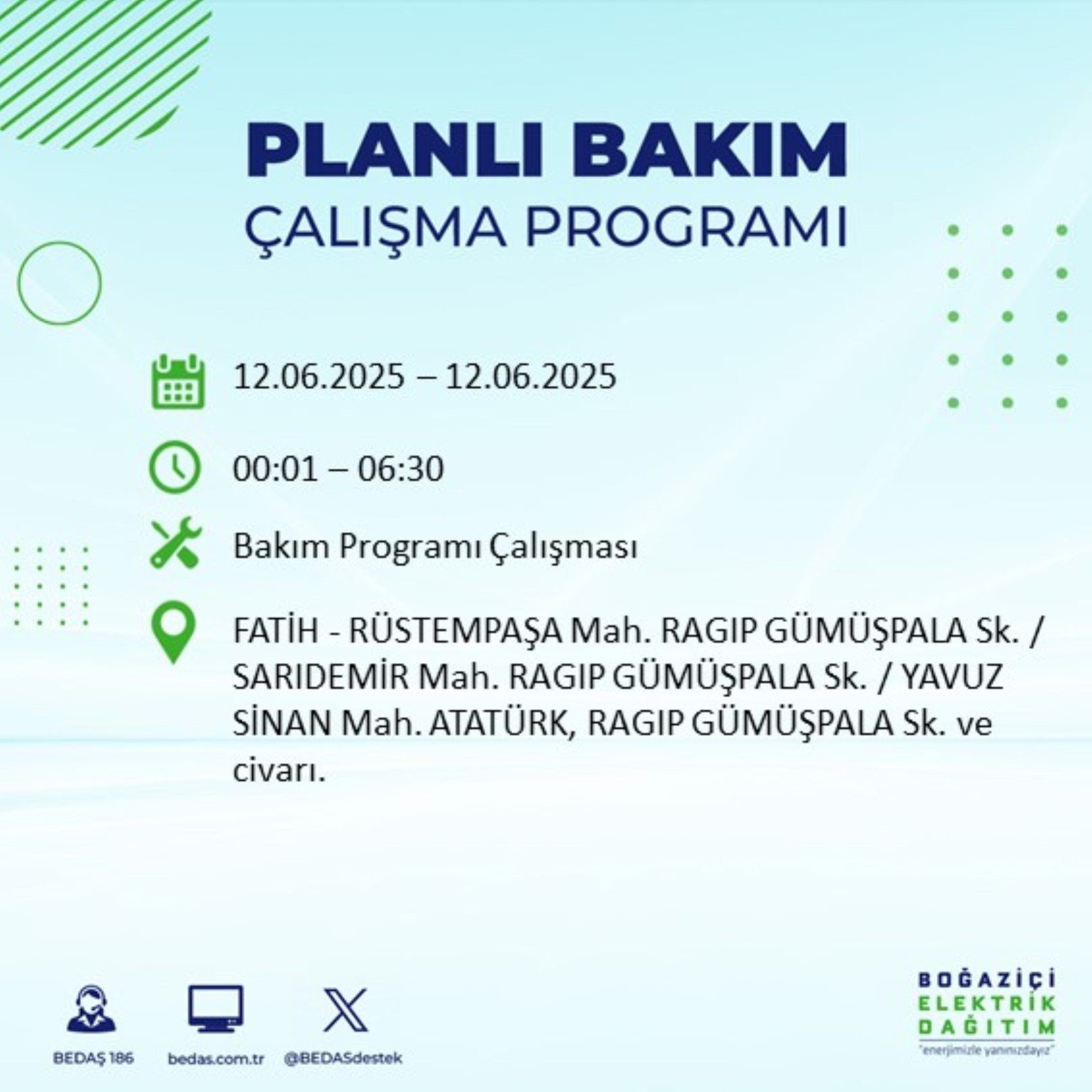 BEDAŞ paylaştı: İstanbul'da 12 Haziran Perşembe günü elektrik kesintisi yaşanacak ilçeler