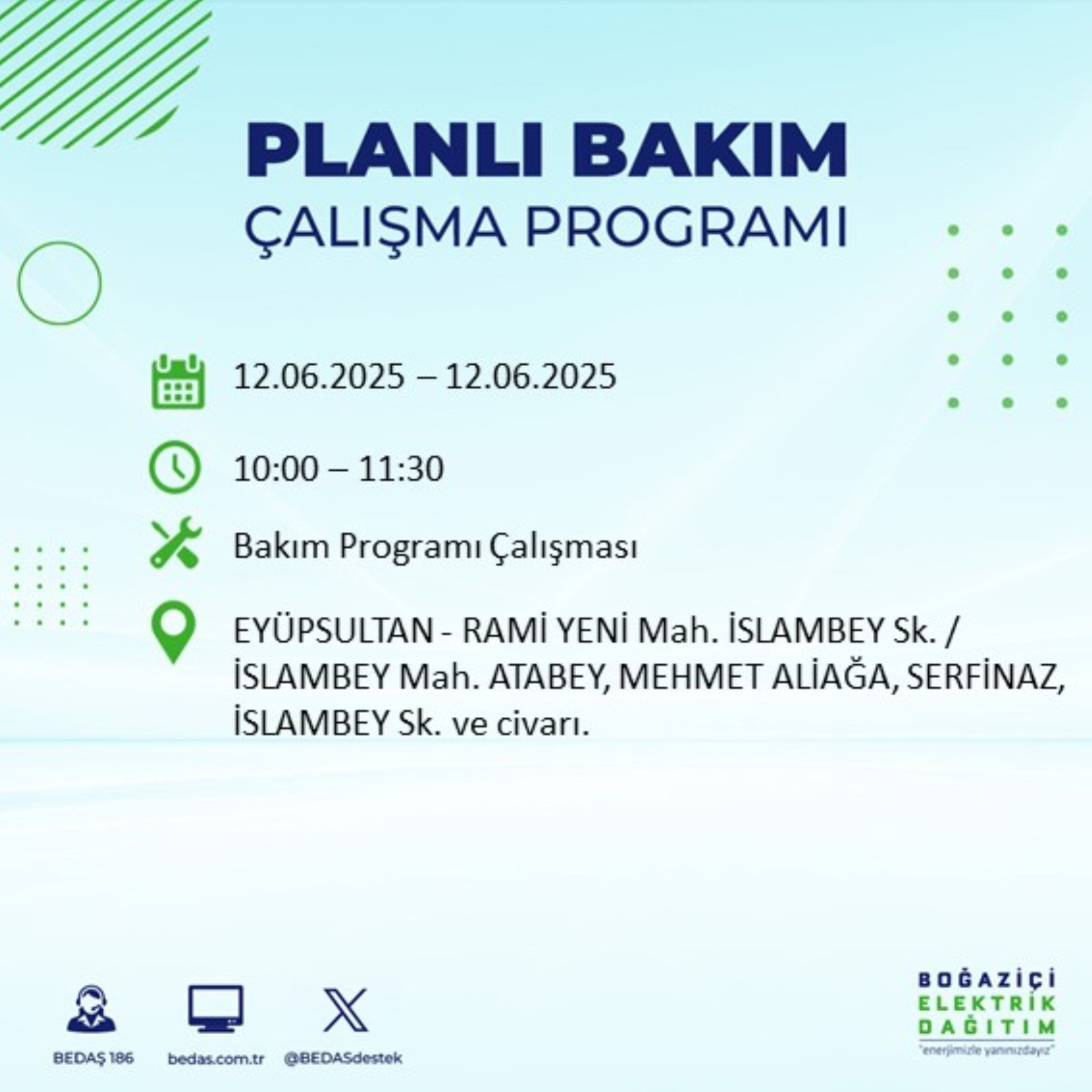 BEDAŞ paylaştı: İstanbul'da 12 Haziran Perşembe günü elektrik kesintisi yaşanacak ilçeler