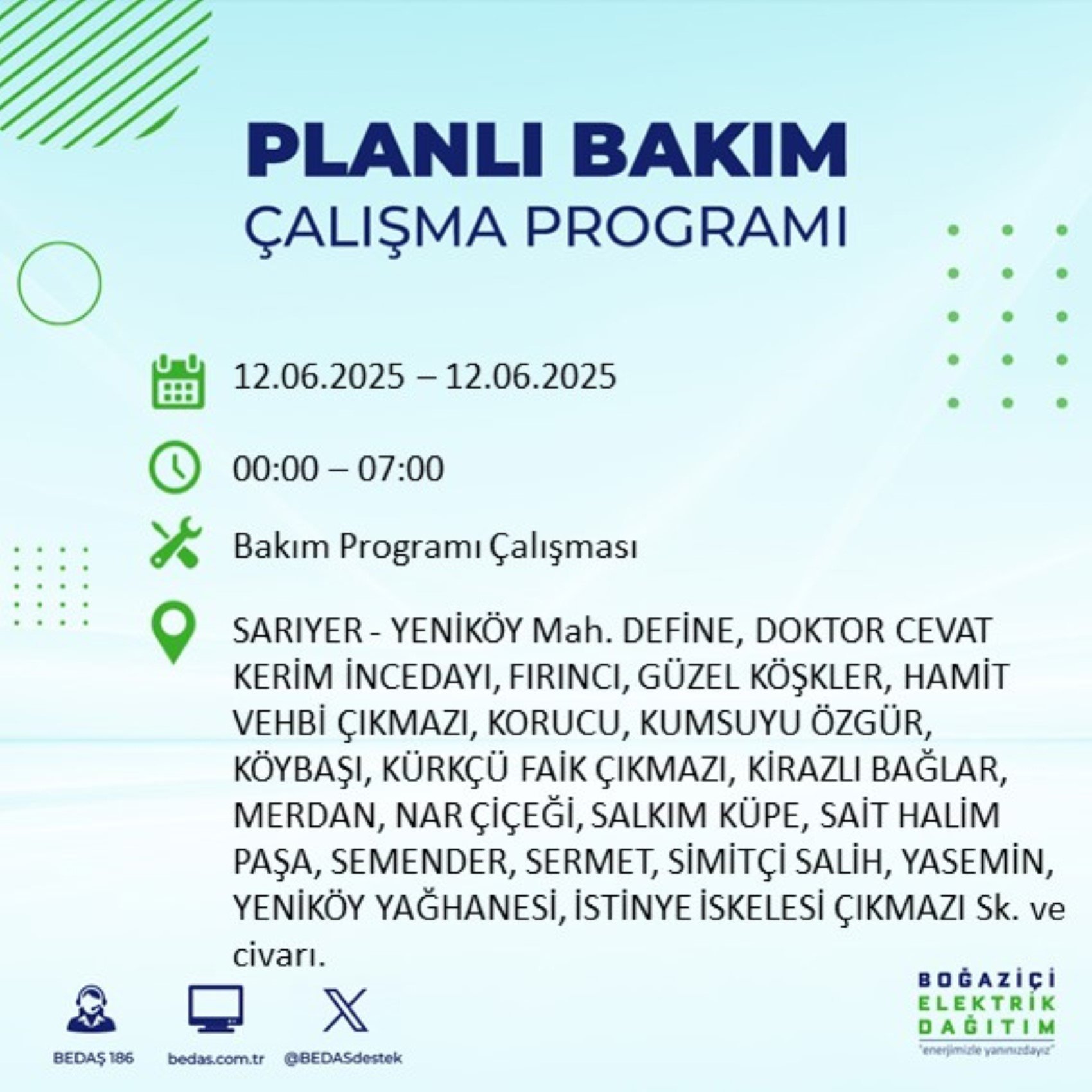 BEDAŞ paylaştı: İstanbul'da 12 Haziran Perşembe günü elektrik kesintisi yaşanacak ilçeler