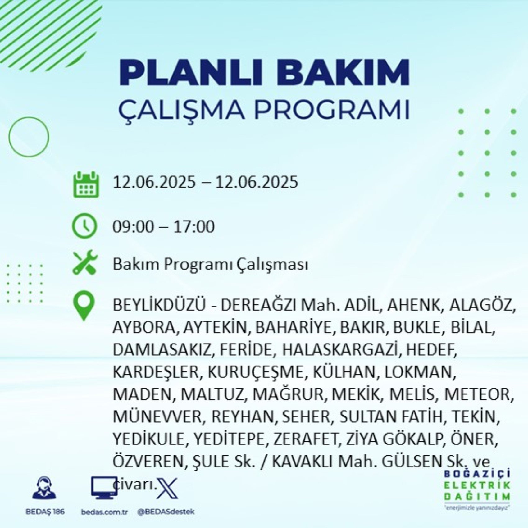 BEDAŞ paylaştı: İstanbul'da 12 Haziran Perşembe günü elektrik kesintisi yaşanacak ilçeler