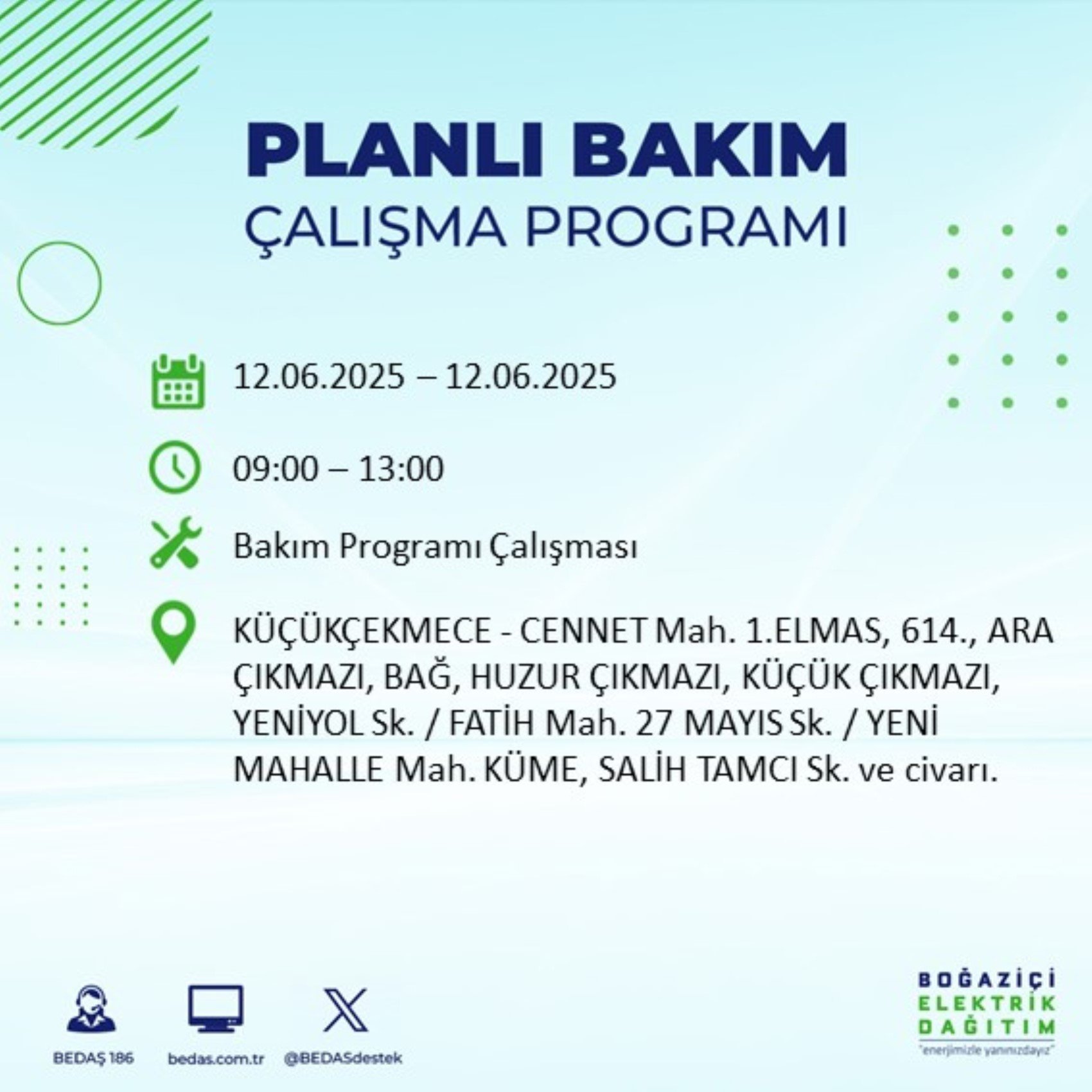 BEDAŞ paylaştı: İstanbul'da 12 Haziran Perşembe günü elektrik kesintisi yaşanacak ilçeler
