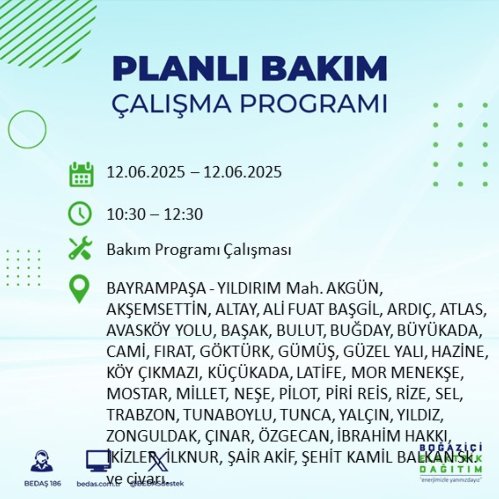 BEDAŞ paylaştı: İstanbul'da 12 Haziran Perşembe günü elektrik kesintisi yaşanacak ilçeler