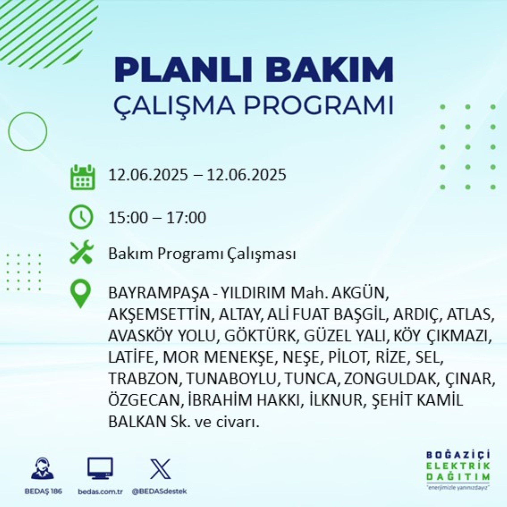 BEDAŞ paylaştı: İstanbul'da 12 Haziran Perşembe günü elektrik kesintisi yaşanacak ilçeler