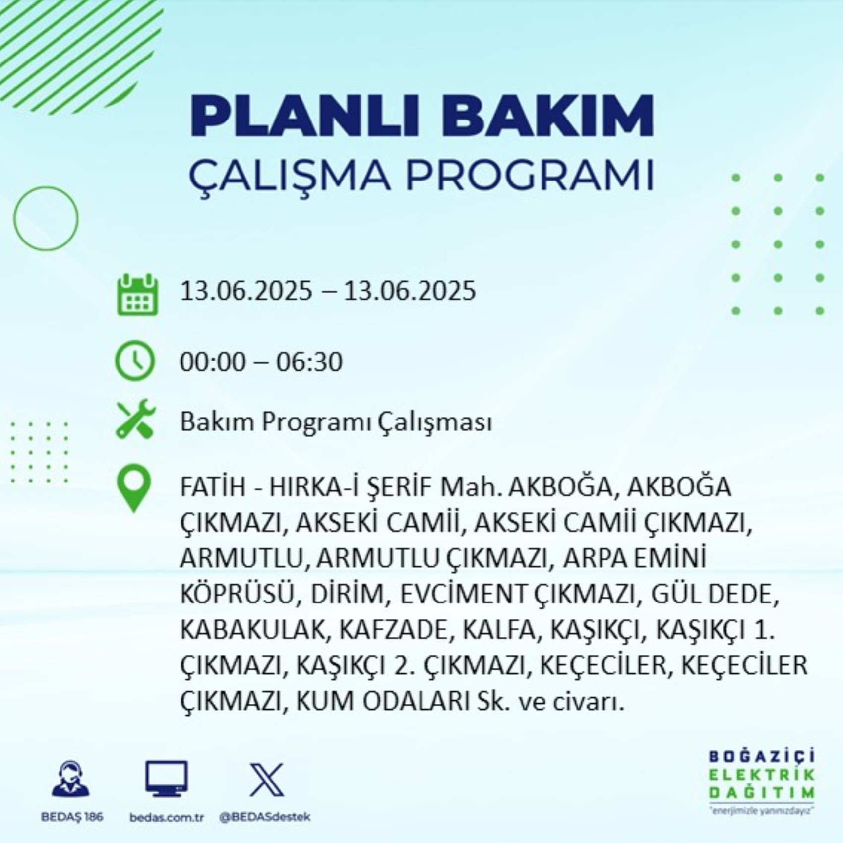 BEDAŞ paylaştı: İstanbul'da 13 Haziran Cuma günü elektrik kesintisi yaşanacak ilçeler
