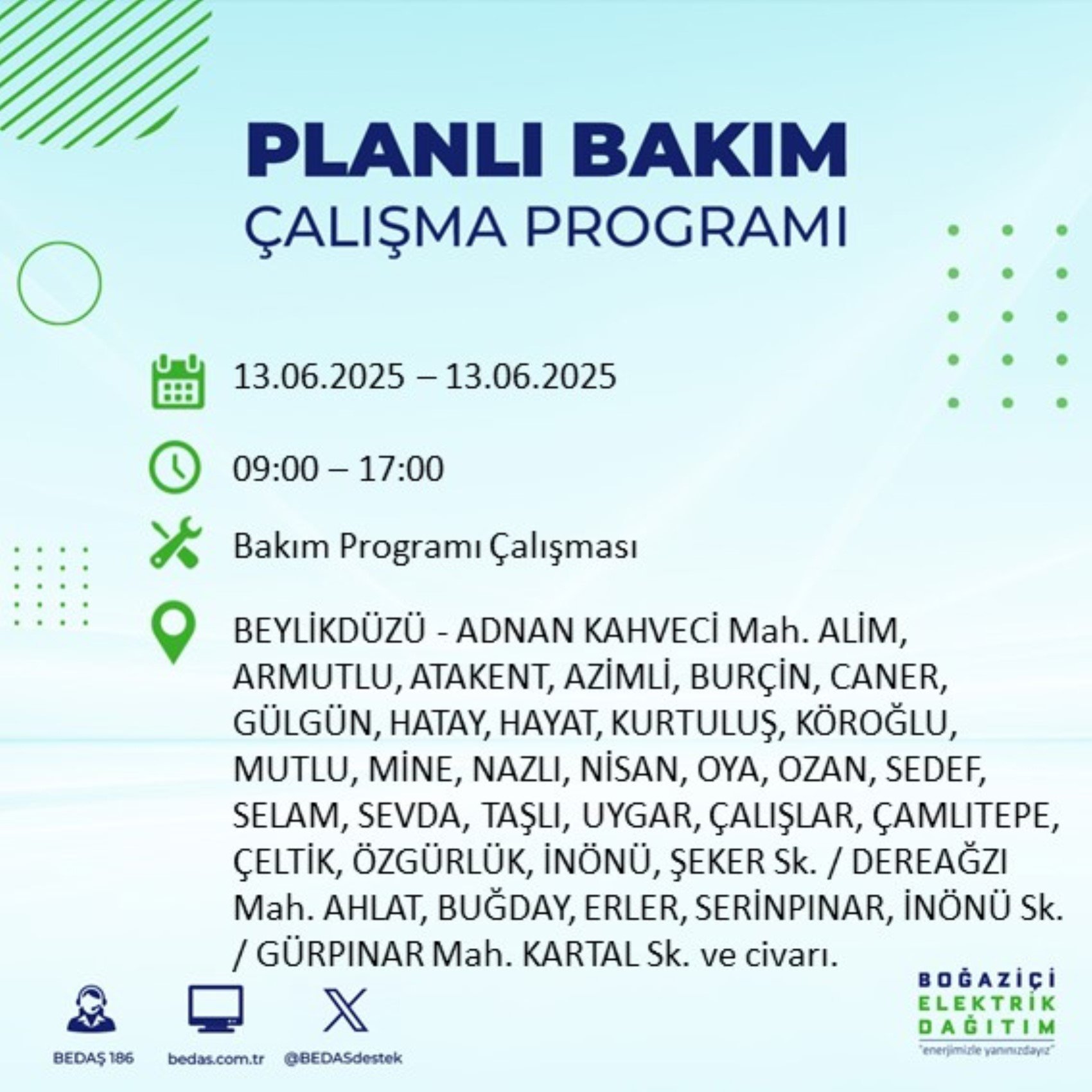 BEDAŞ paylaştı: İstanbul'da 13 Haziran Cuma günü elektrik kesintisi yaşanacak ilçeler