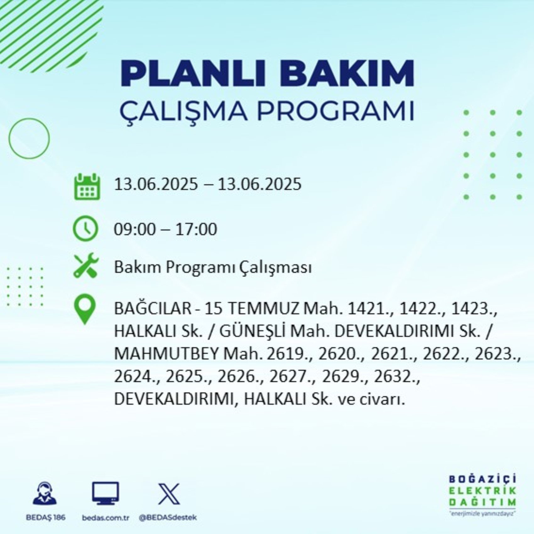 BEDAŞ paylaştı: İstanbul'da 13 Haziran Cuma günü elektrik kesintisi yaşanacak ilçeler