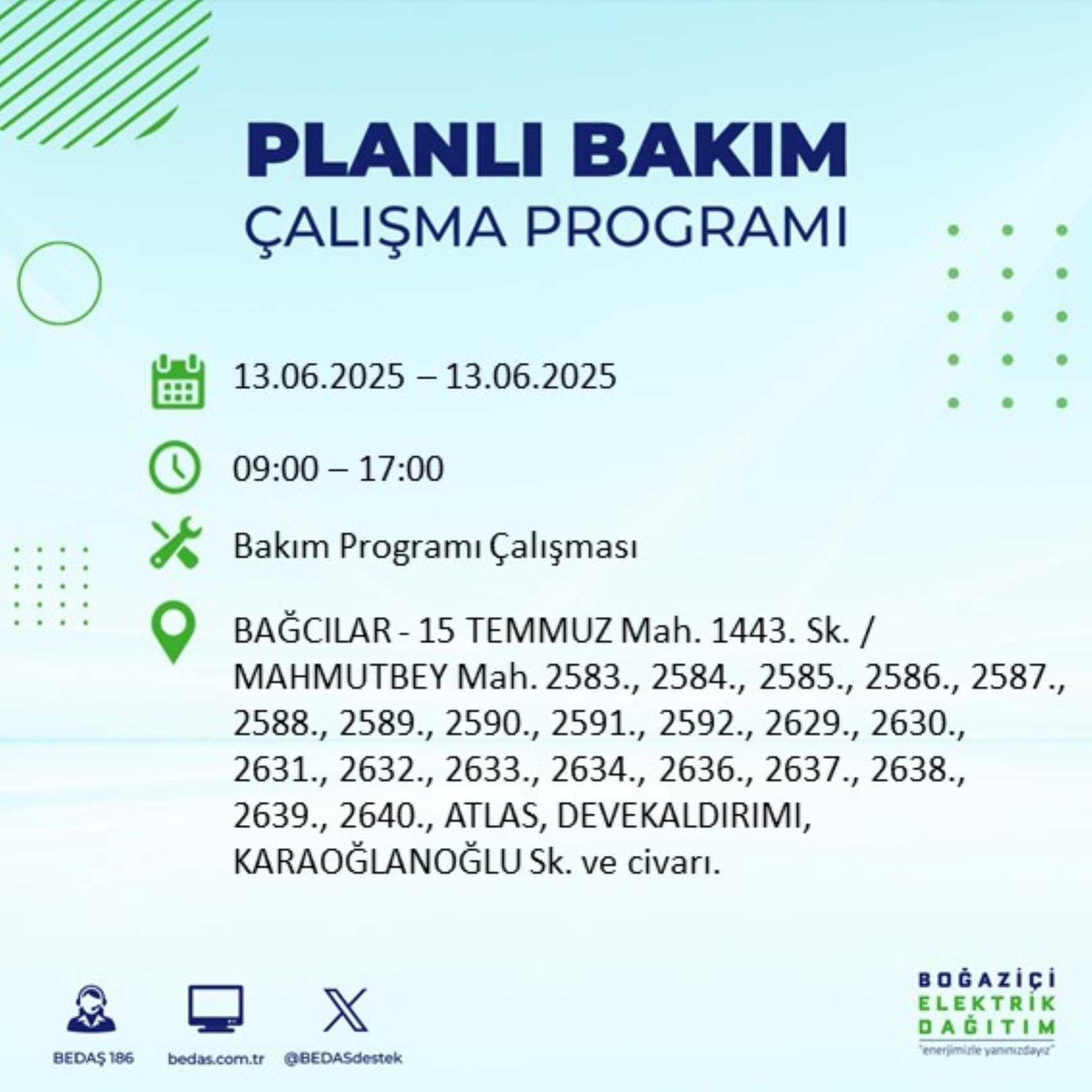 BEDAŞ paylaştı: İstanbul'da 13 Haziran Cuma günü elektrik kesintisi yaşanacak ilçeler