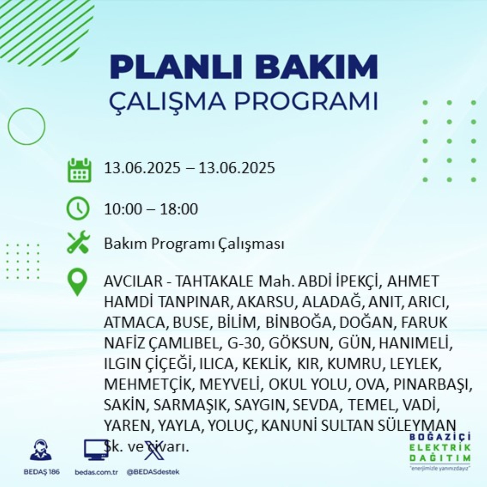 BEDAŞ paylaştı: İstanbul'da 13 Haziran Cuma günü elektrik kesintisi yaşanacak ilçeler