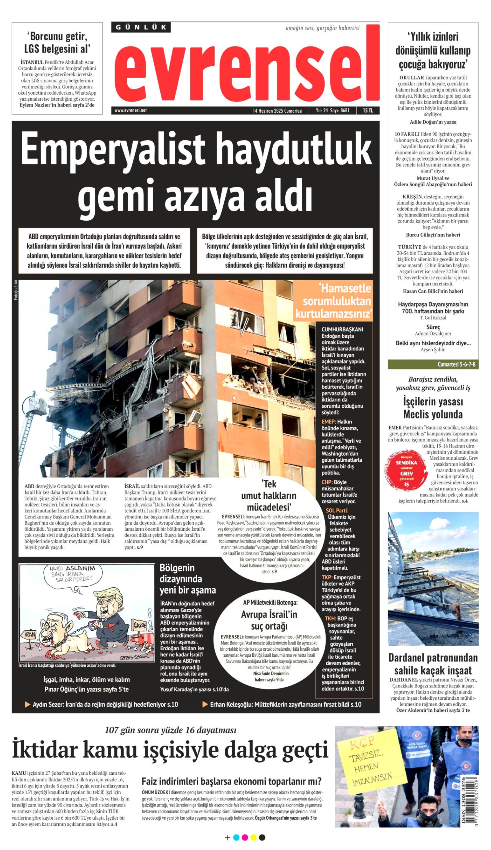 Ortadoğu'da tansiyon yine yükseldi: Gazeteler İsrail'in İran'a saldırılarını nasıl gördü? (14 Haziran 2025 gazete manşetleri)