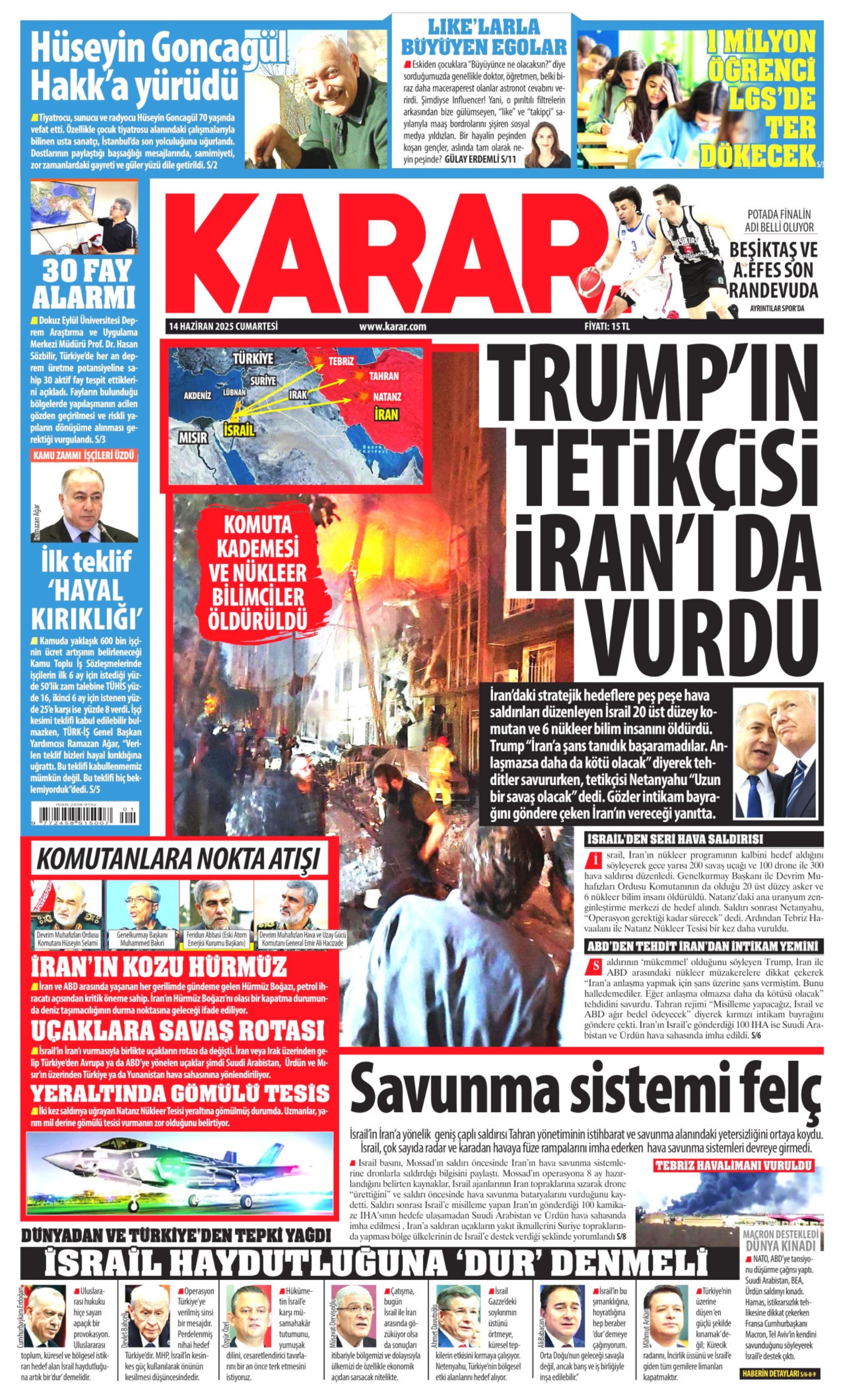 Ortadoğu'da tansiyon yine yükseldi: Gazeteler İsrail'in İran'a saldırılarını nasıl gördü? (14 Haziran 2025 gazete manşetleri)