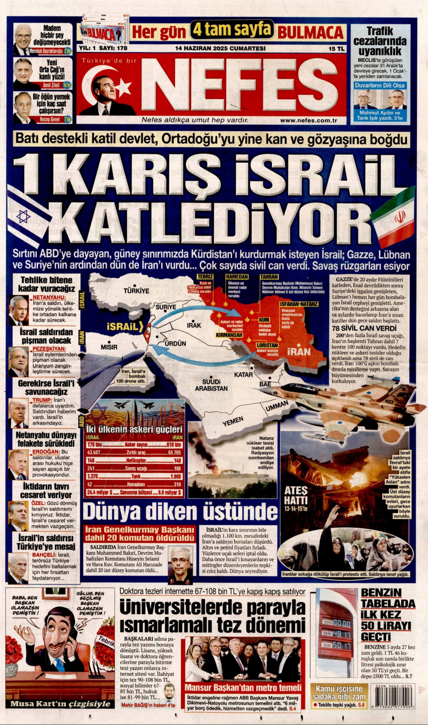 Ortadoğu'da tansiyon yine yükseldi: Gazeteler İsrail'in İran'a saldırılarını nasıl gördü? (14 Haziran 2025 gazete manşetleri)