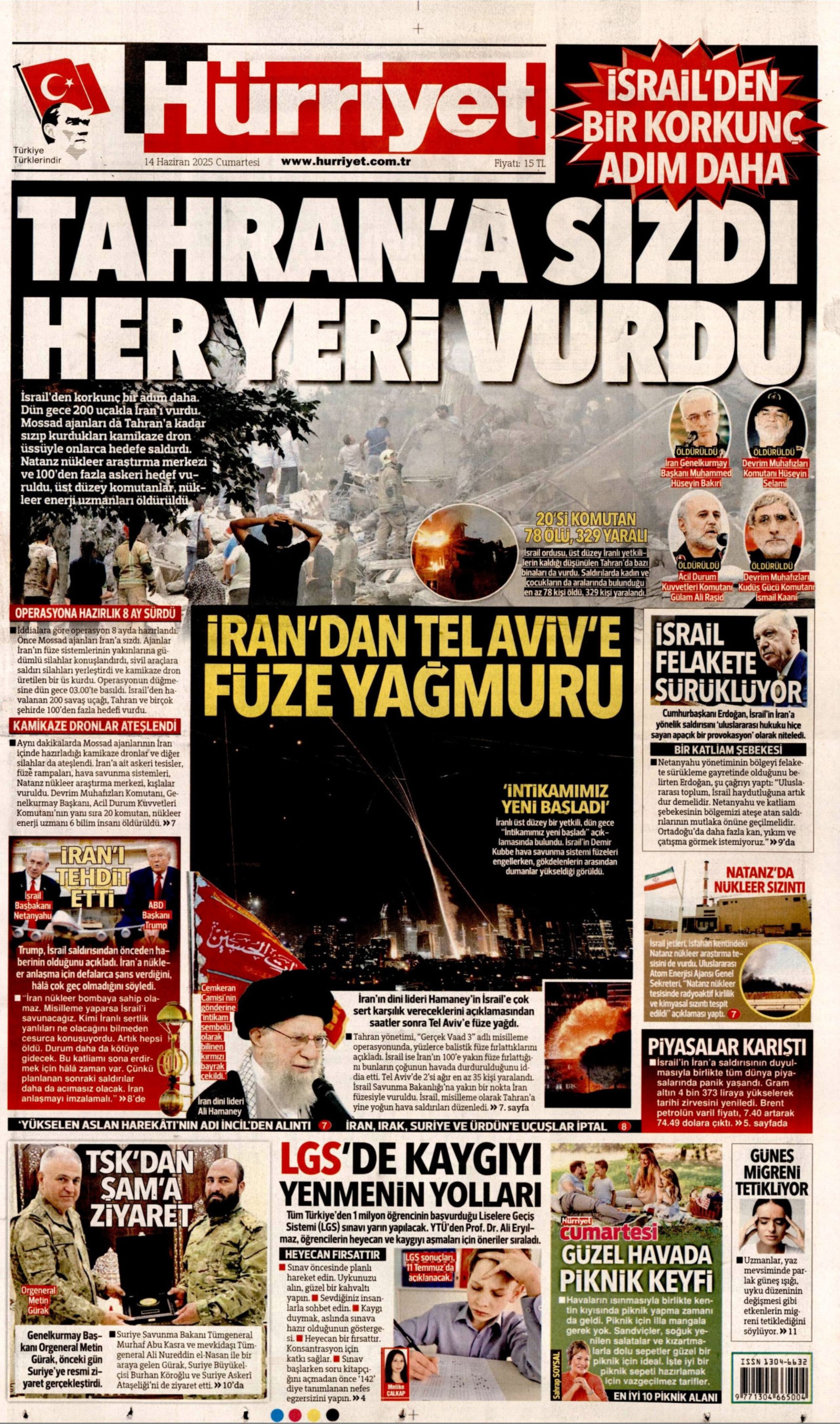 Ortadoğu'da tansiyon yine yükseldi: Gazeteler İsrail'in İran'a saldırılarını nasıl gördü? (14 Haziran 2025 gazete manşetleri)
