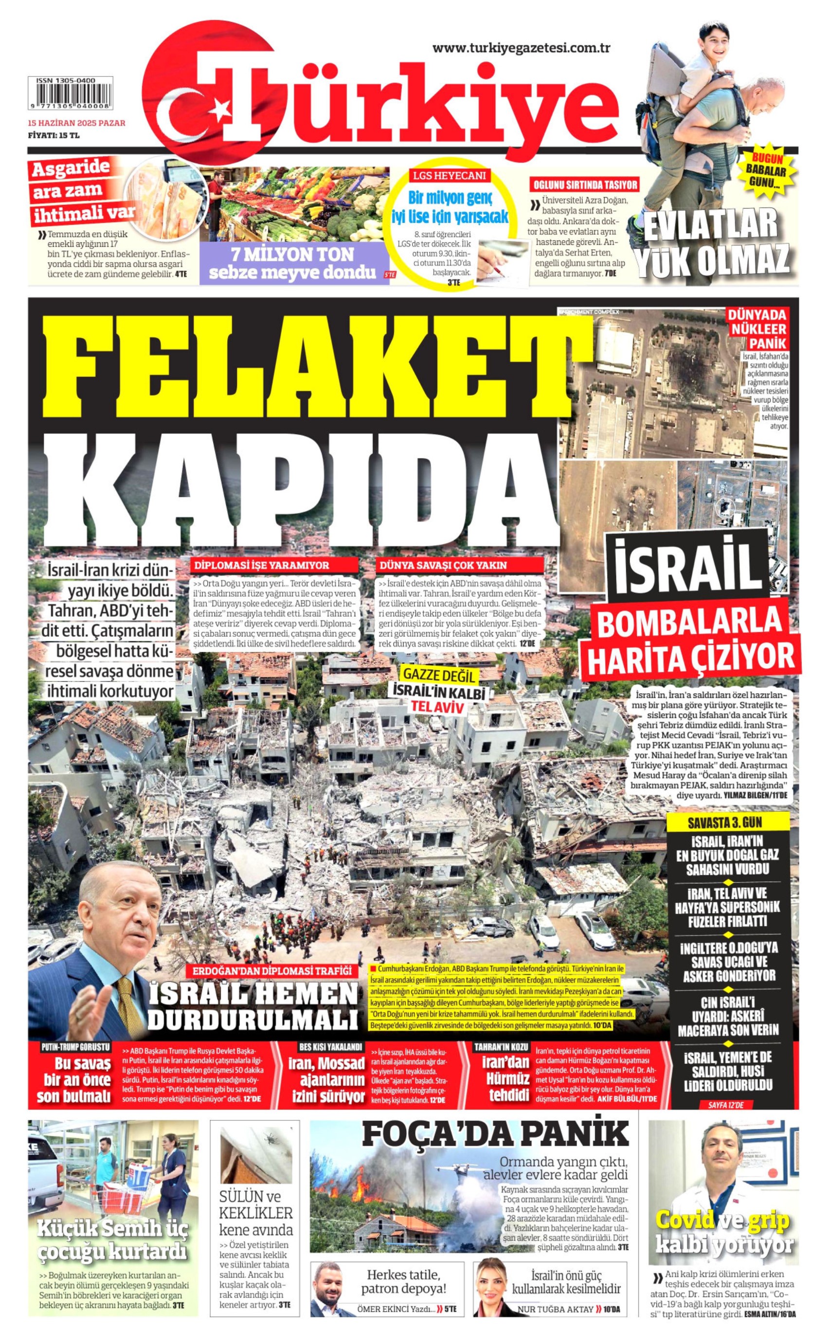 15 Haziran 2025 gazete manşetleri