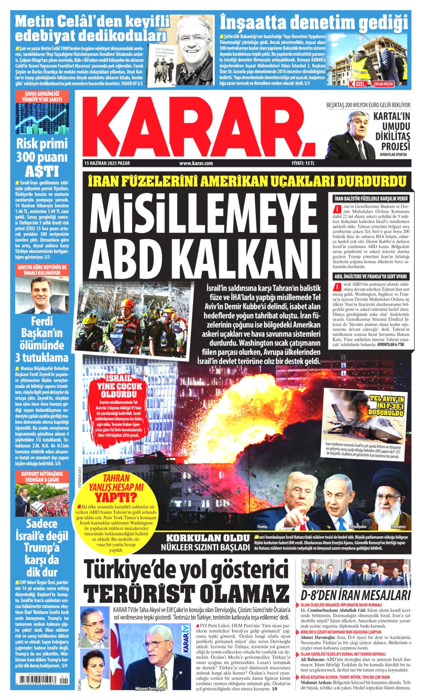 15 Haziran 2025 gazete manşetleri