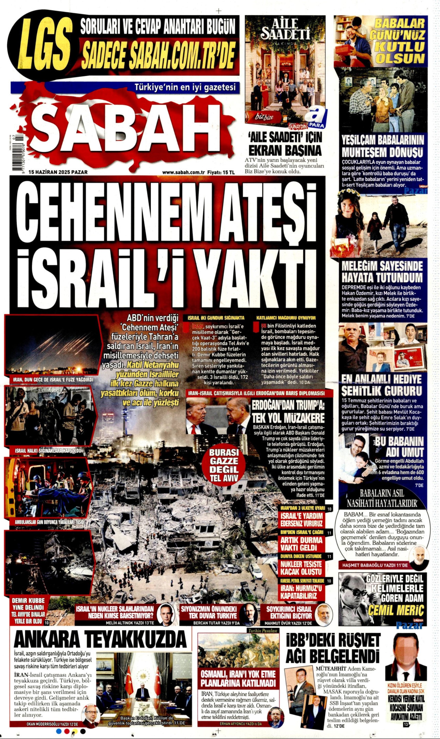 15 Haziran 2025 gazete manşetleri