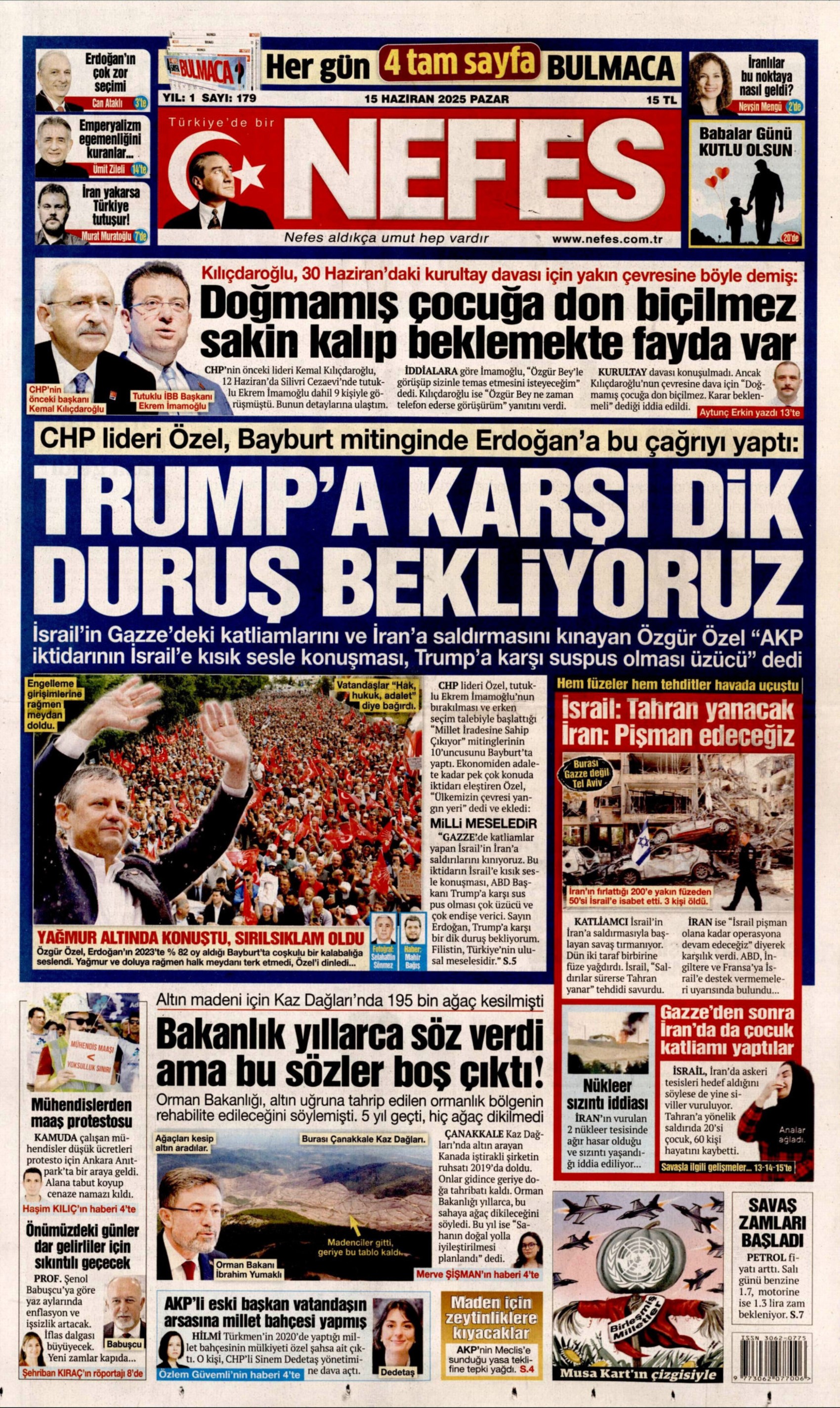15 Haziran 2025 gazete manşetleri