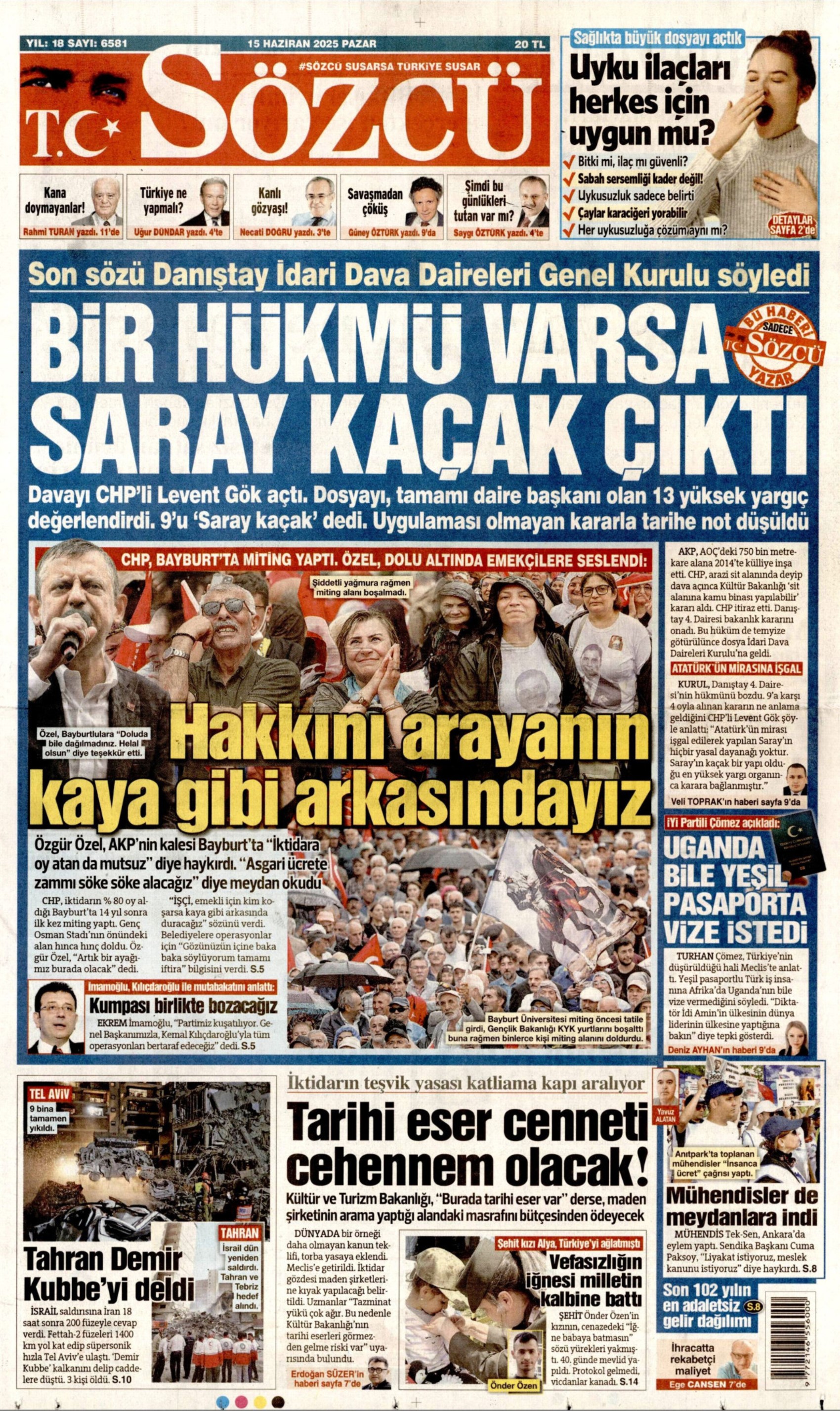 15 Haziran 2025 gazete manşetleri