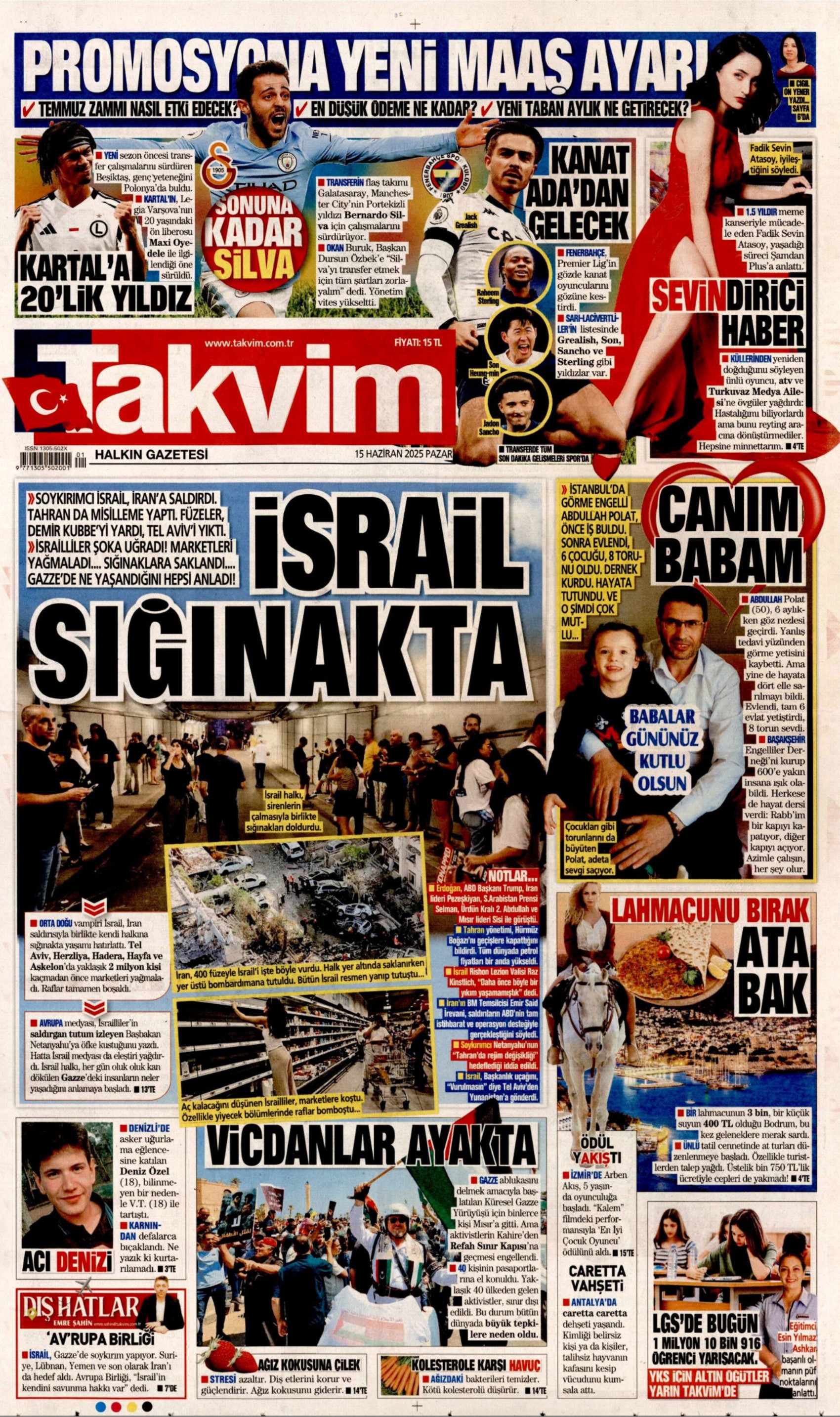 15 Haziran 2025 gazete manşetleri