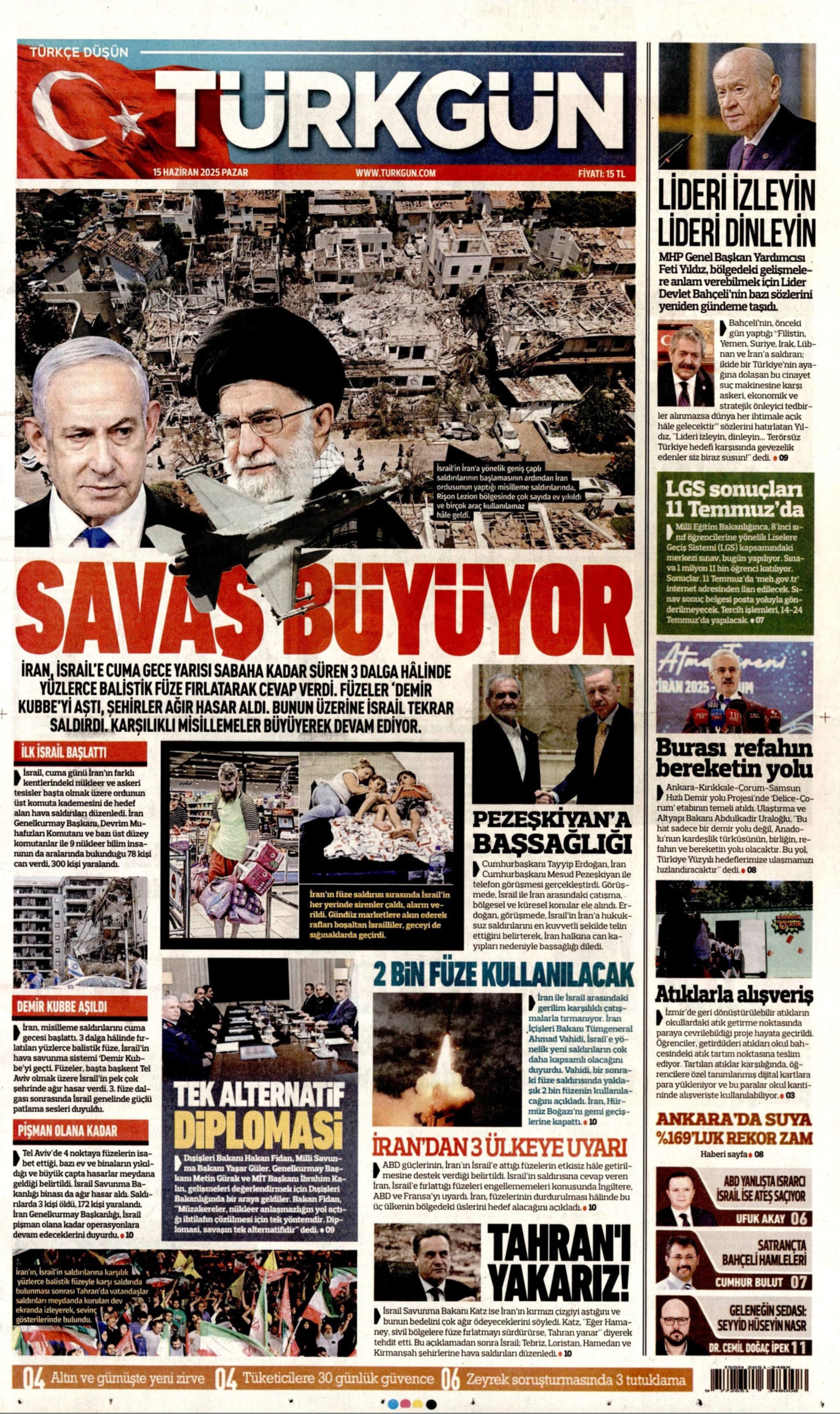 15 Haziran 2025 gazete manşetleri