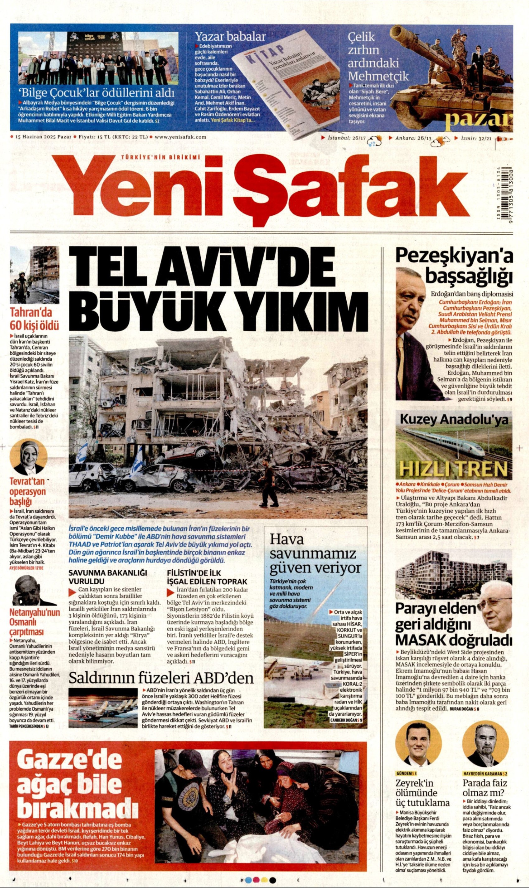 15 Haziran 2025 gazete manşetleri