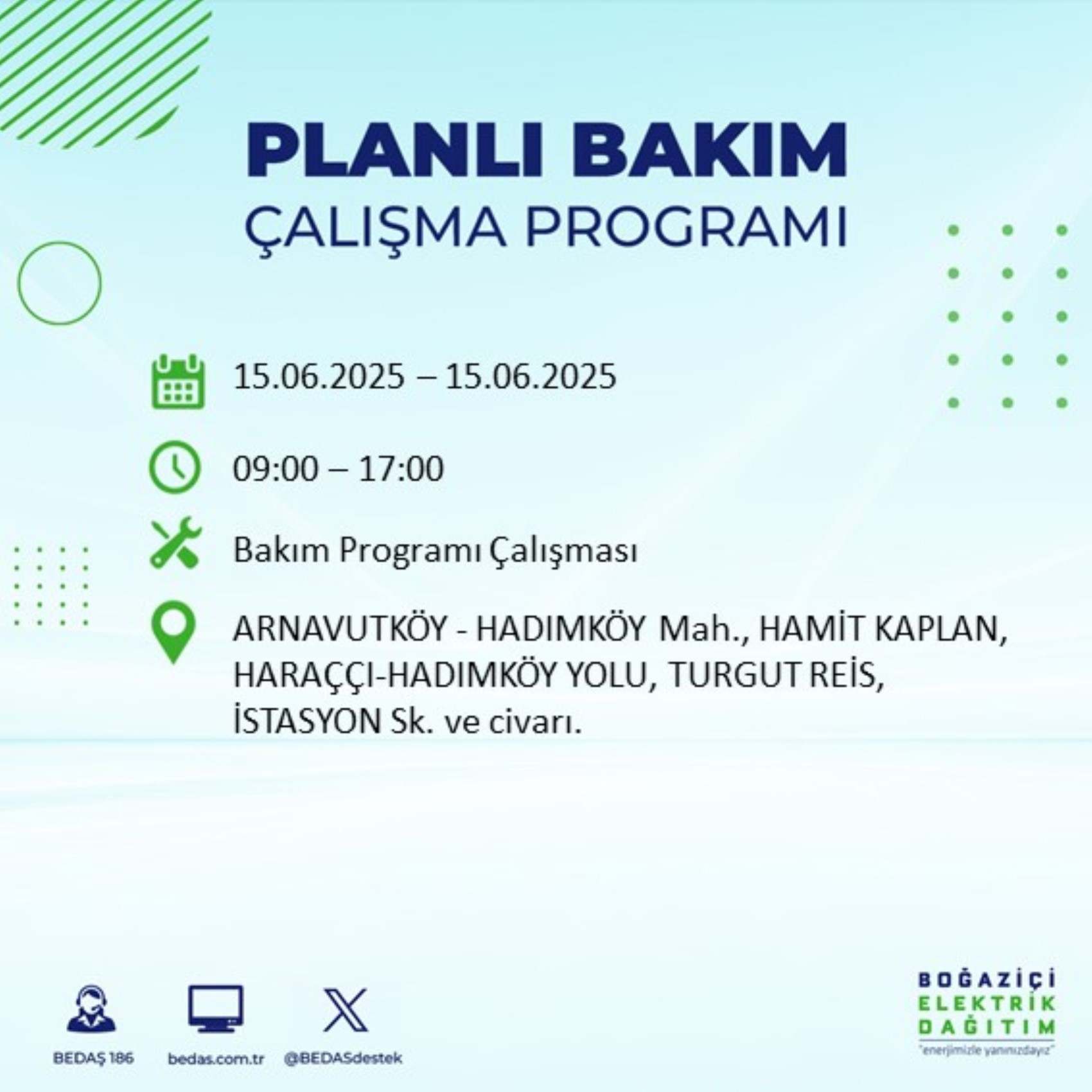 BEDAŞ paylaştı: İstanbul'da 15 Haziran Pazar günü elektrik kesintisi yaşanacak ilçeler