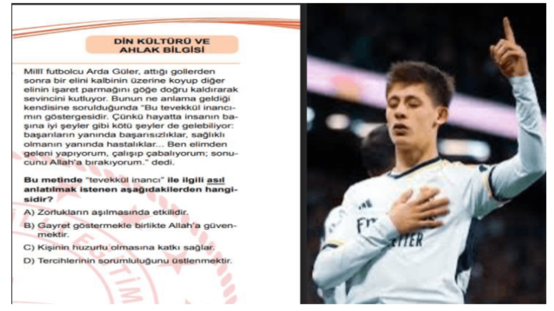 LGS Din Kültürü alanında 'Arda Güler' detayı! Tevekkül sorusu dikkat çekti
