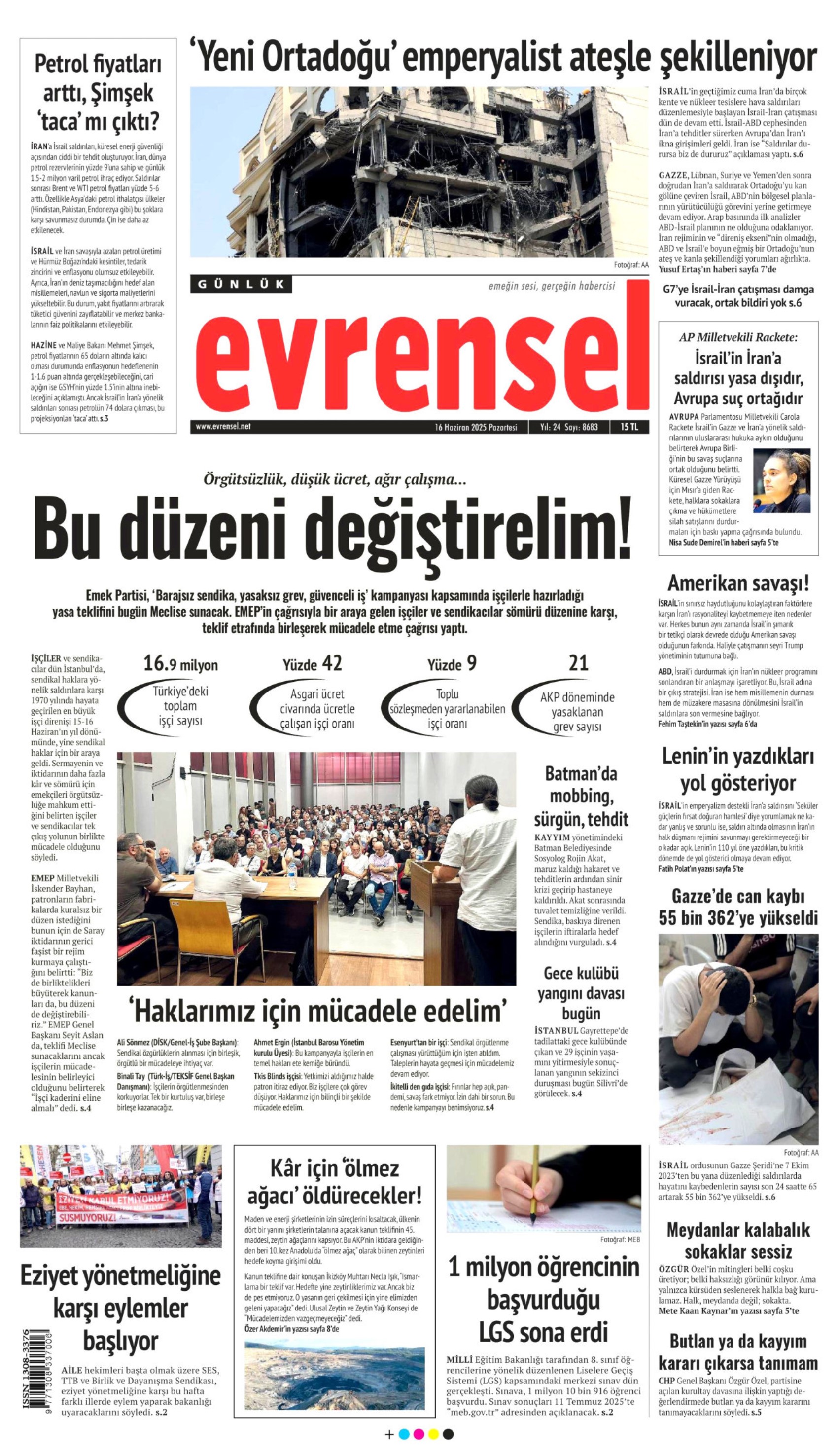 16 Haziran 2025 gazete manşetleri